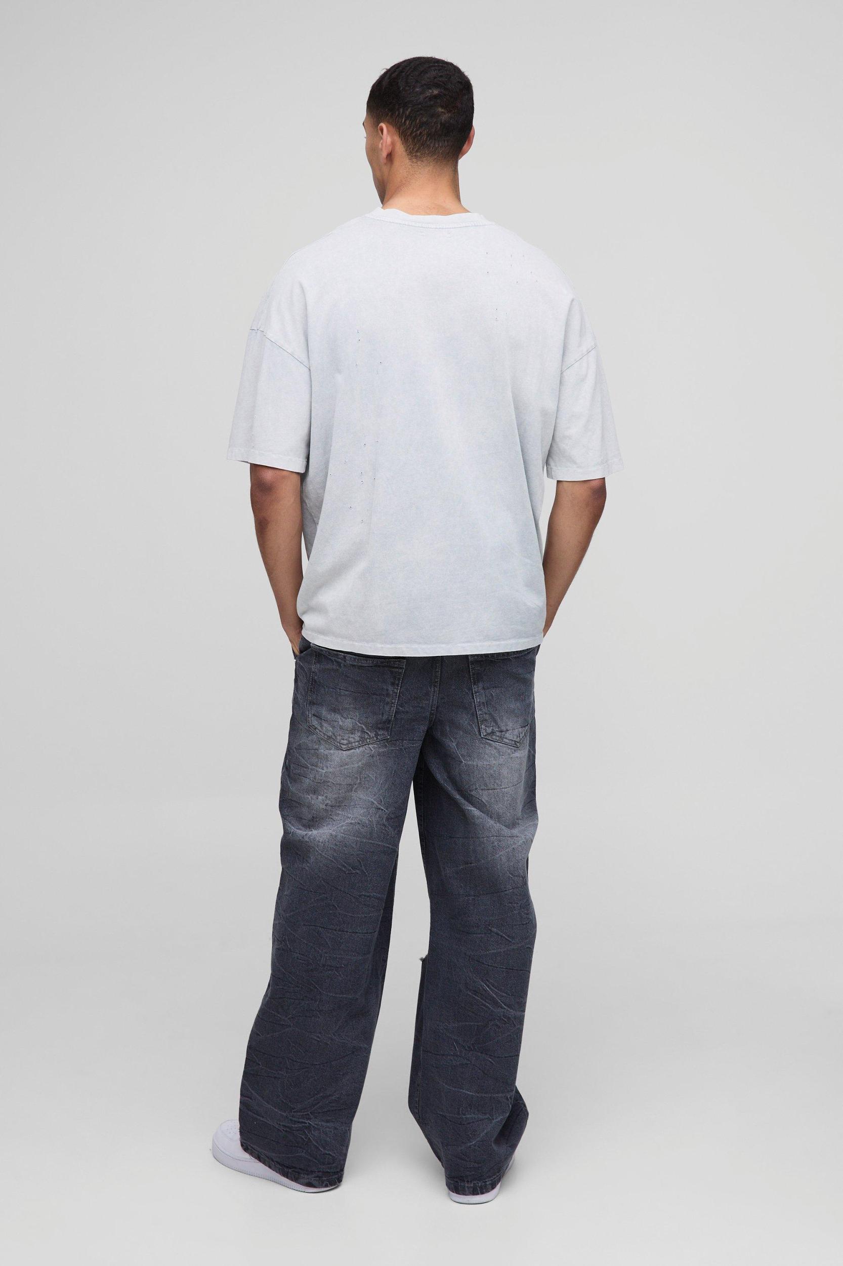 Baggy Rigid Boxer Waistband Ripped Crinkle Washed Denim Jeans | boohooMAN USA Product Image