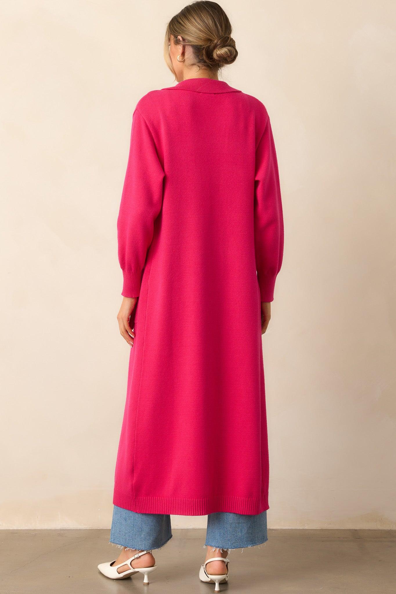 Shopping Around Hot Pink Longline Cardigan L / Hot Pink Product Image