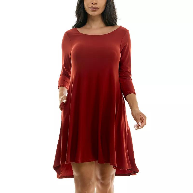 Women's Nina Leonard 3/4 Sleeve High-Low Trapeze Dress,  Product Image