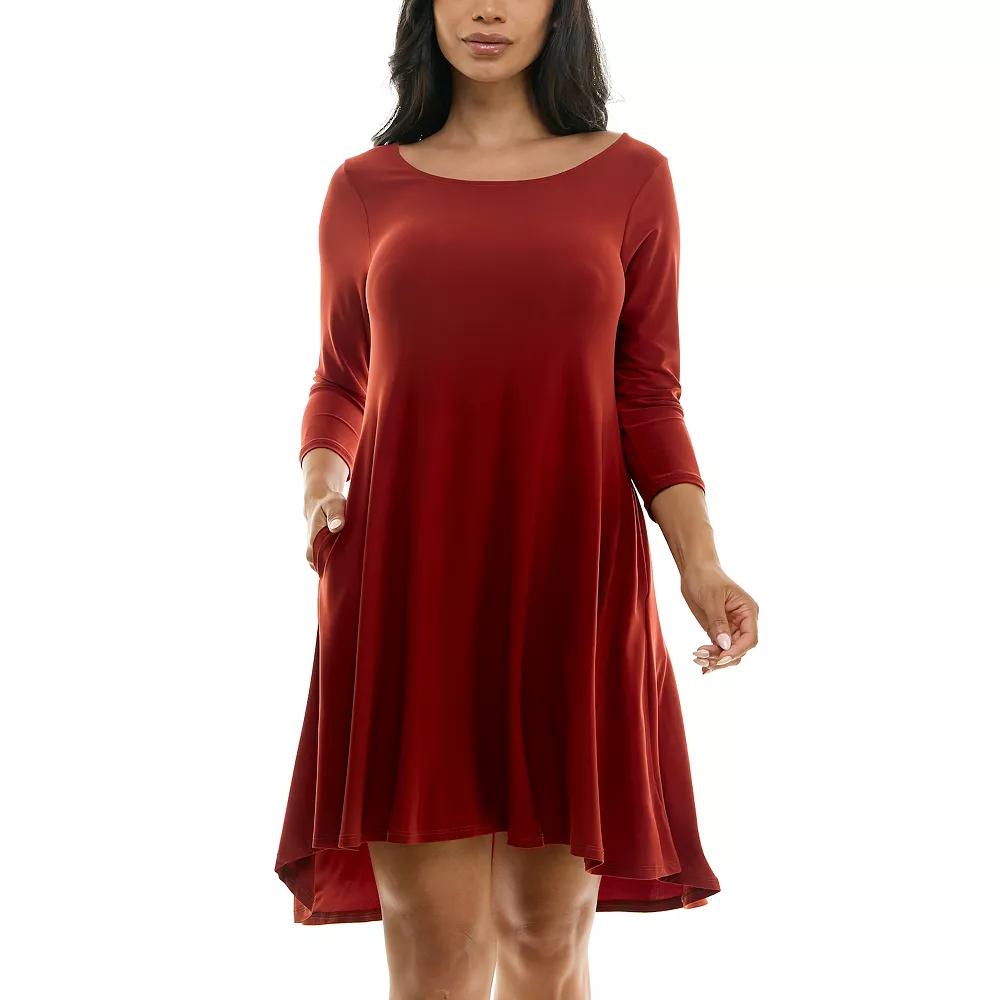 Women's Nina Leonard 3/4 Sleeve High-Low Trapeze Dress,  Product Image