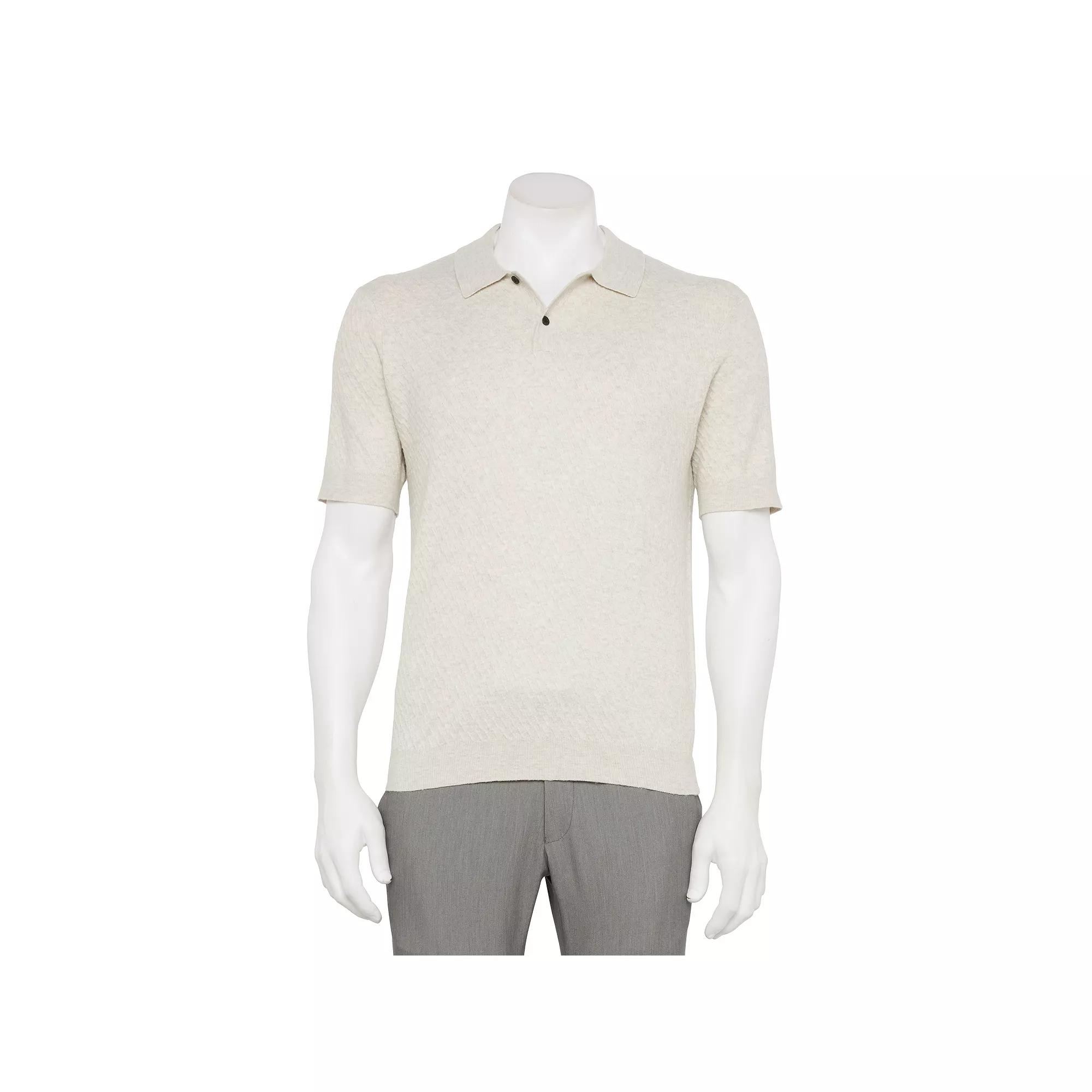 Men's For The Republic Short Sleeve Textured Polo, Size: XL, Oatmeal Grey Product Image