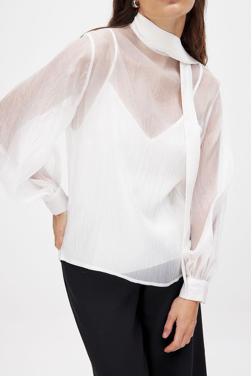 Balloon Sleeve Scarf Detail Blouse Product Image