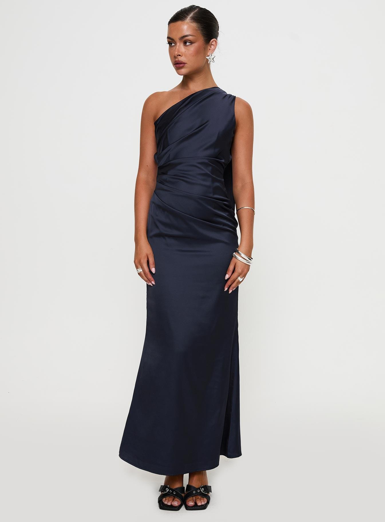 Dulcia One Shoulder Maxi Dress Blue Product Image