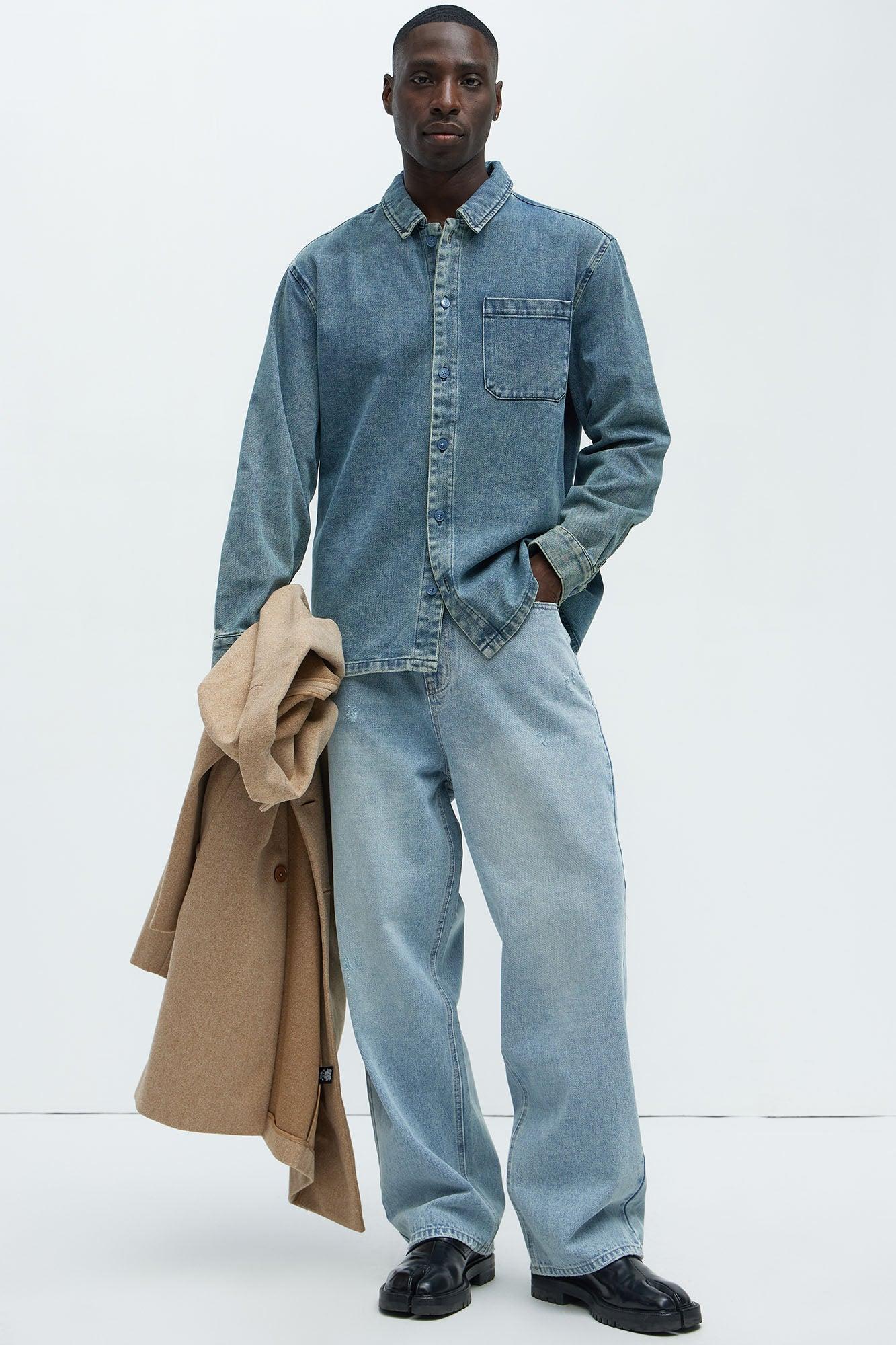 Hatton Denim Button Up Shirt - Medium Blue Wash Product Image