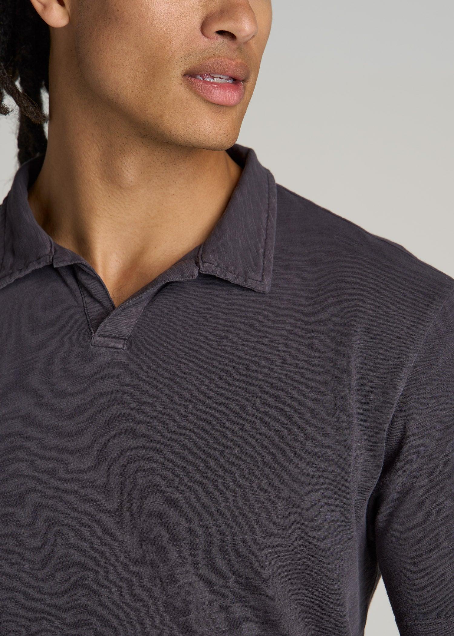 Slub Polo Shirt for Tall Men in Charcoal Male Product Image