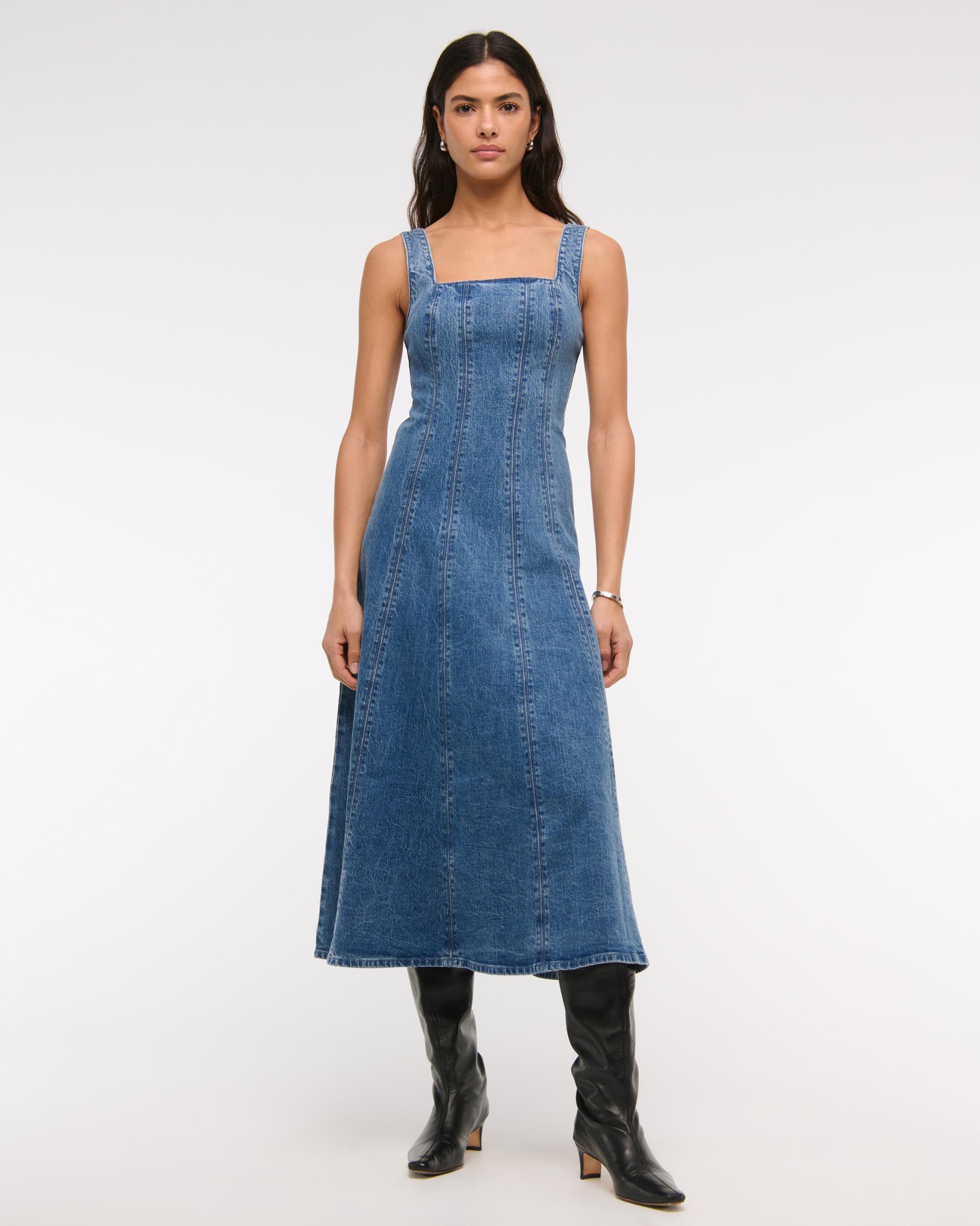 The A&F Mila Denim Midi Dress Product Image