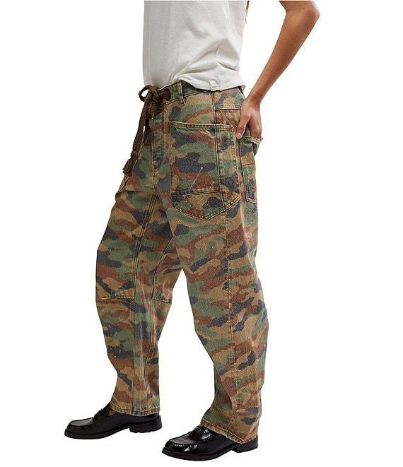 Free People We The Free Moxie Denim Camo Print Low Rise Slouchy Barrel Jeans Product Image