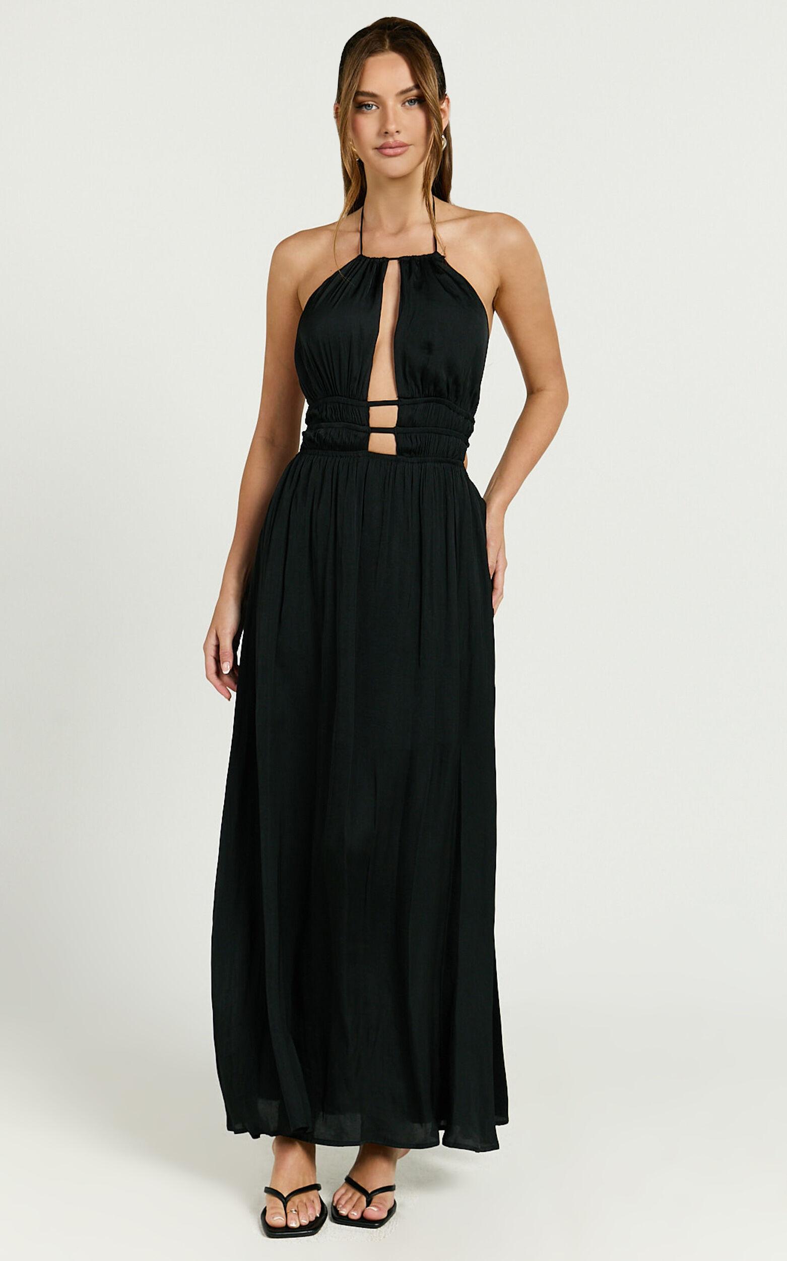 Denisa Maxi Dress - Open Back Halter Dress in Black Product Image