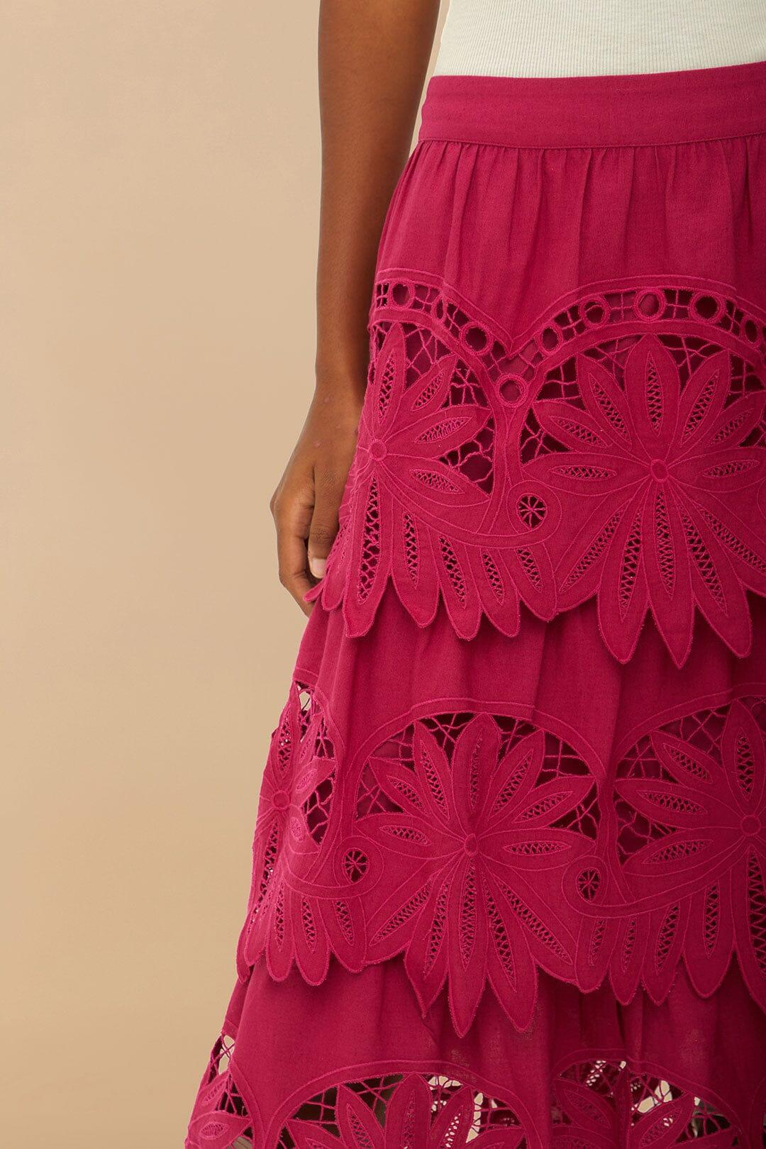 Pink Daisy Embroidered Midi Skirt Product Image