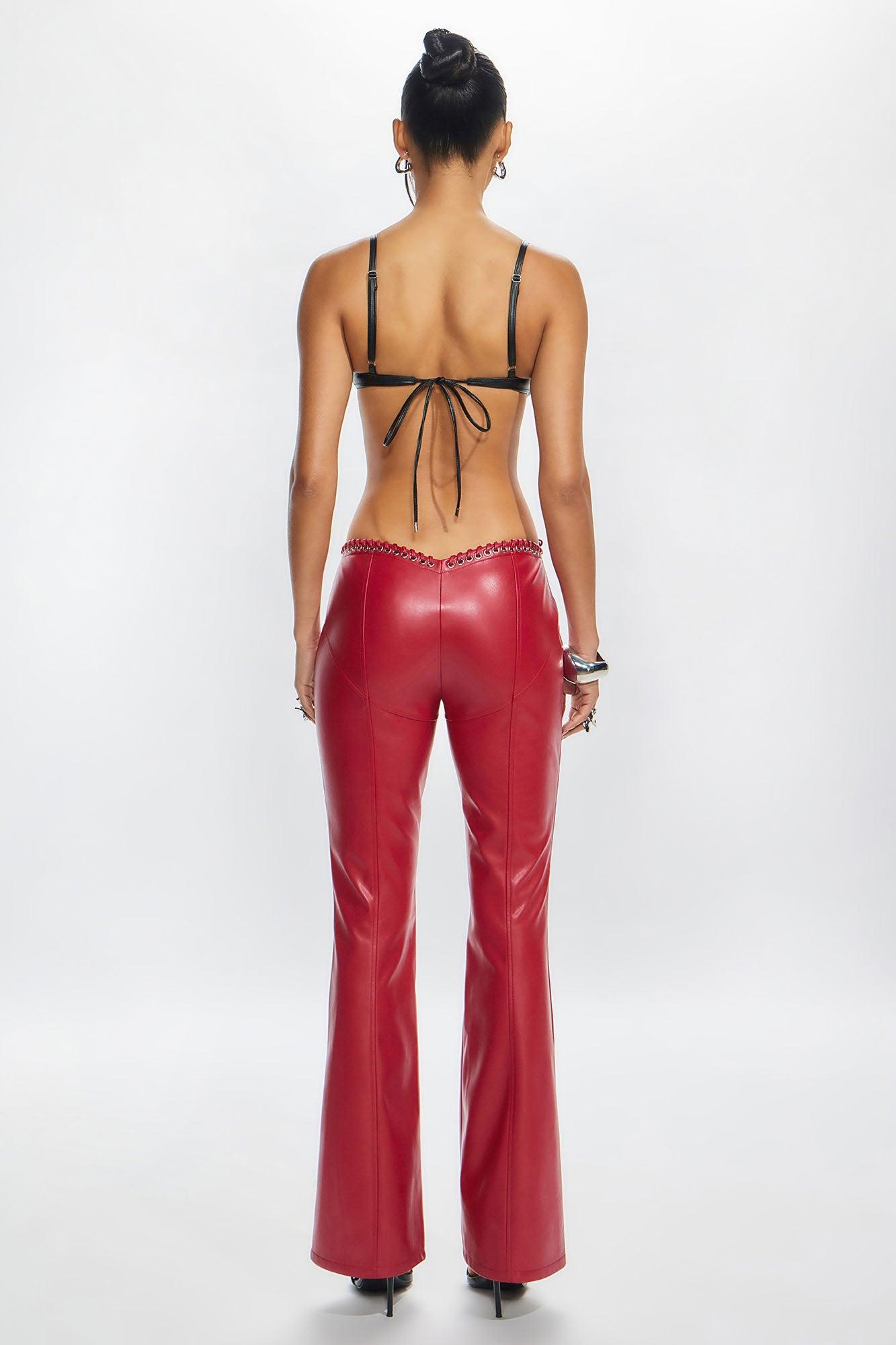 Vivienne Faux Leather Lace Up Pant - Red Product Image