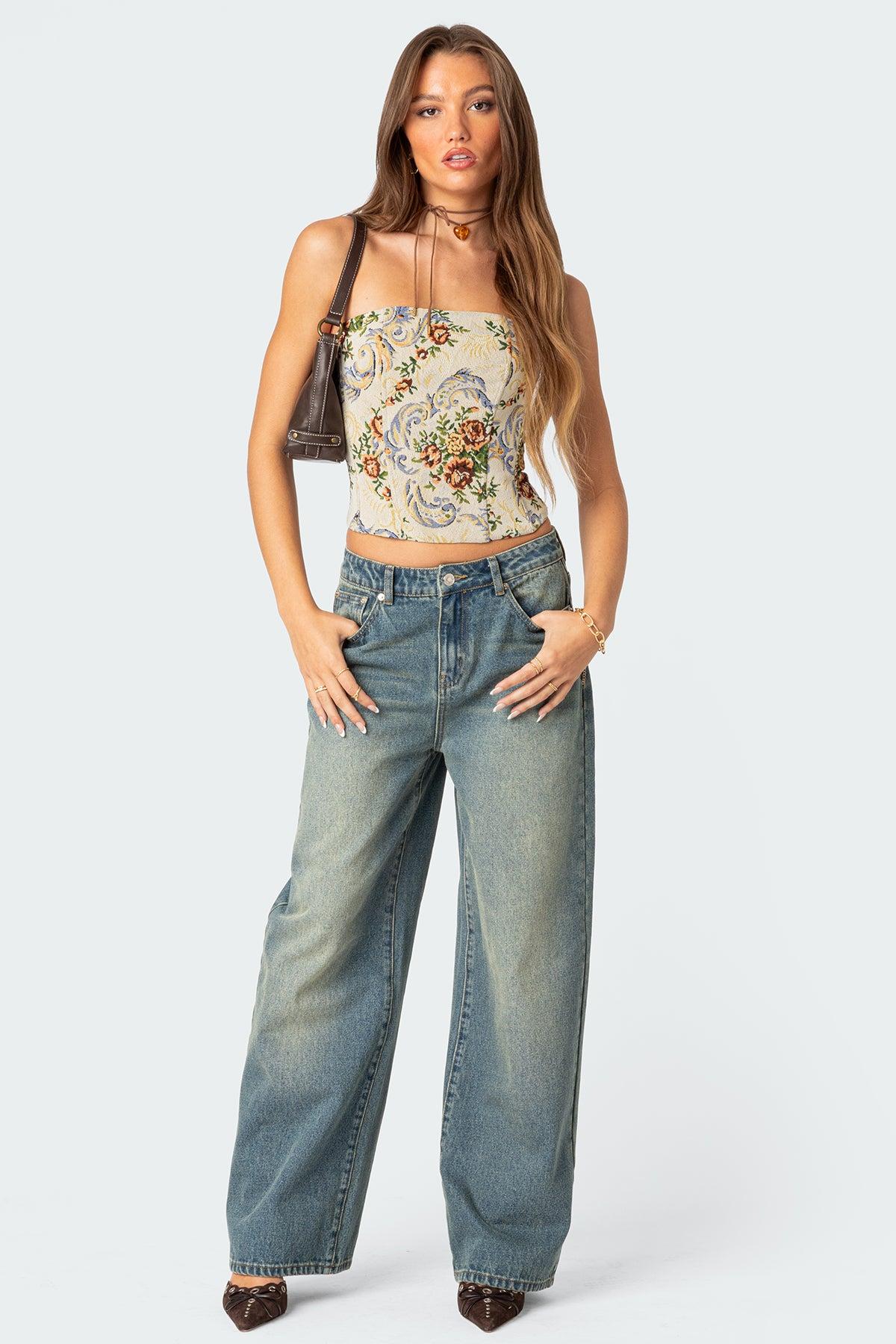 Floral Tapestry Lace Up Corset Product Image