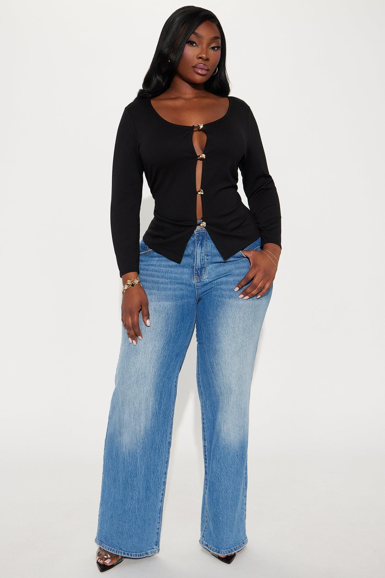 High Class Long Sleeve Cut Out Top - Black Product Image