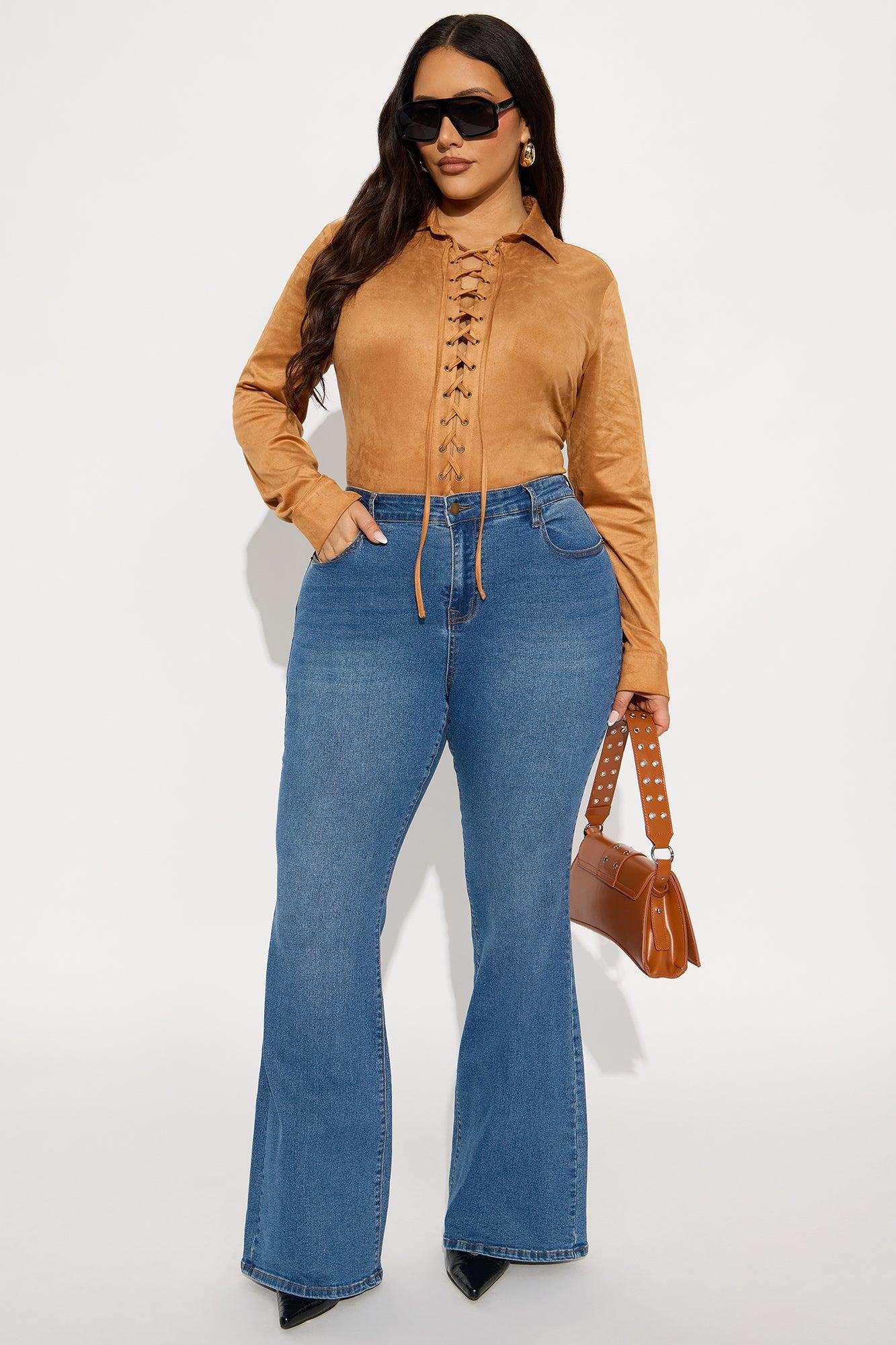 River Long Sleeve Lace Up Bodysuit - Camel Female Product Image