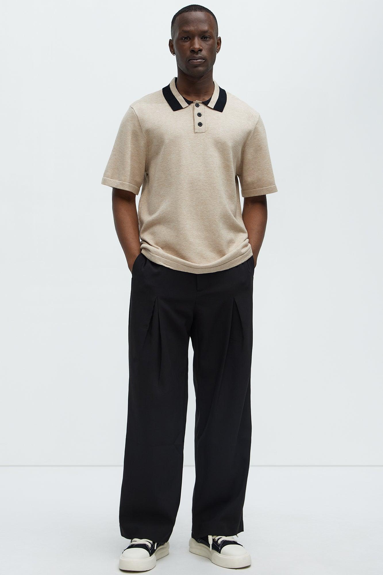 Contrast Collar Knit Polo - Tan Product Image