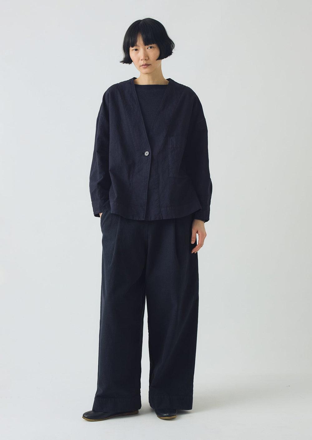 Cotton Canvas Pleat Front Pants | Blue Navy Product Image