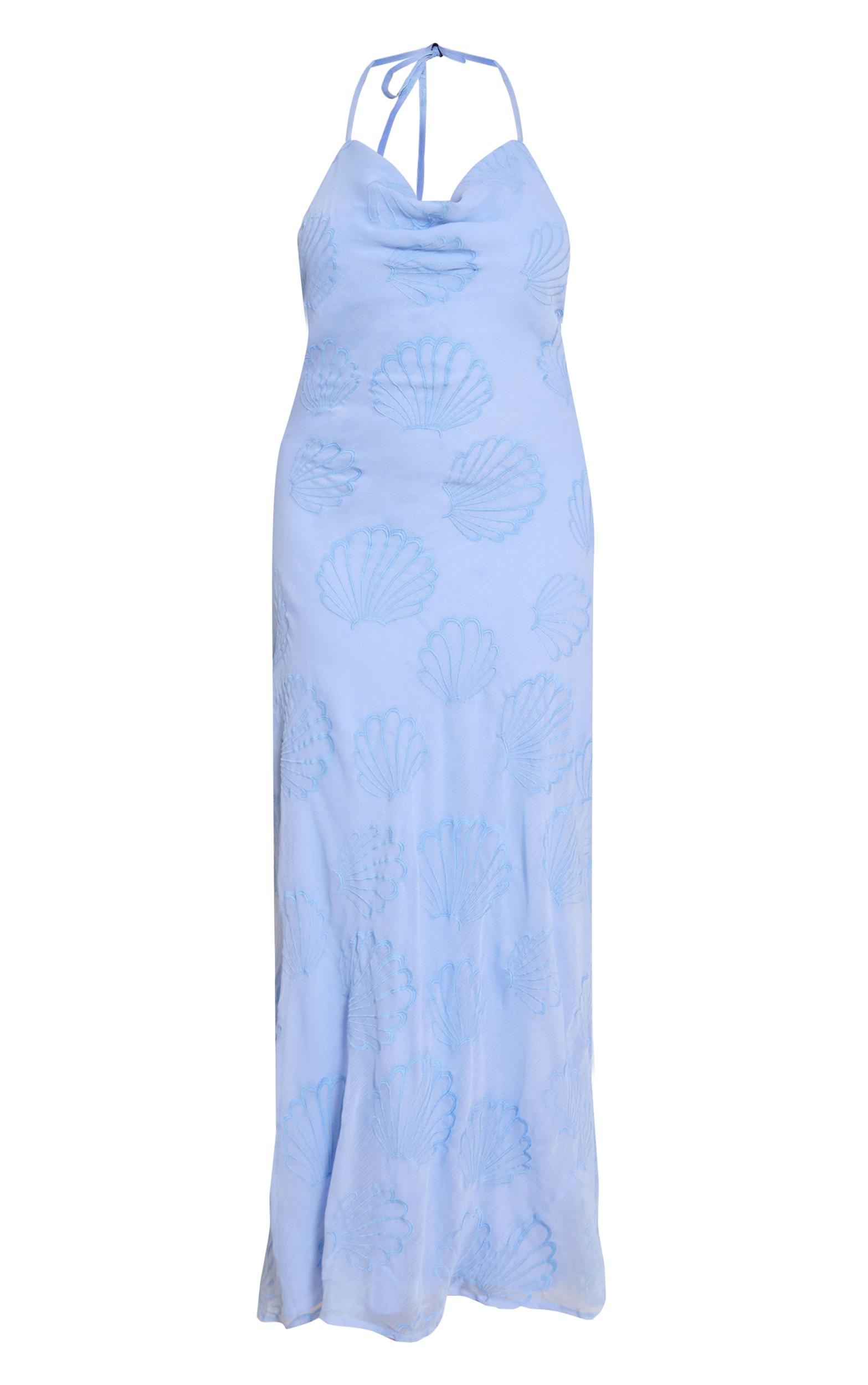 Plus Pale Blue Chiffon Shell Embroidered Cowl Maxi Dress Product Image
