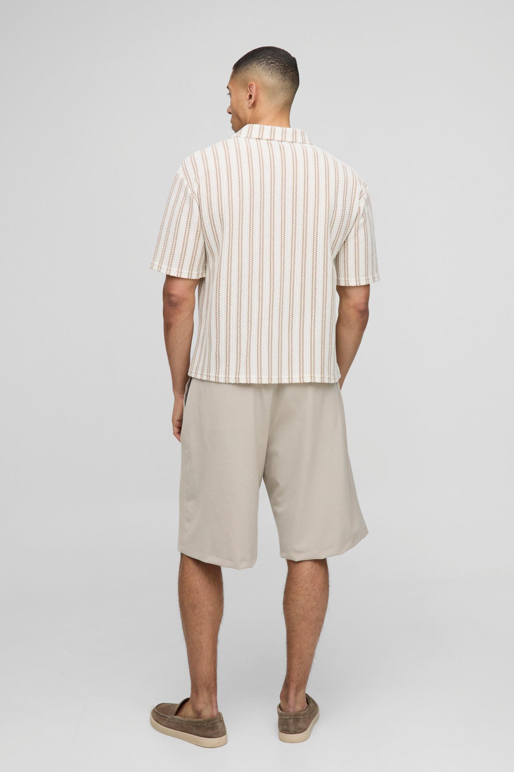 Oversized Boxy Textured Stripe Jersey Shirt | boohooMAN USA Product Image