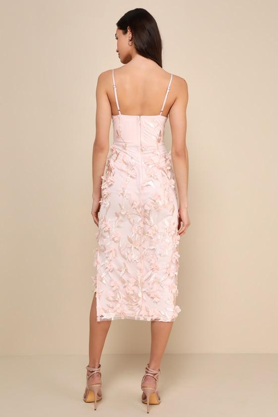Limitless Adoration Blush Pink 3D Floral Embroidered Midi Dress Product Image