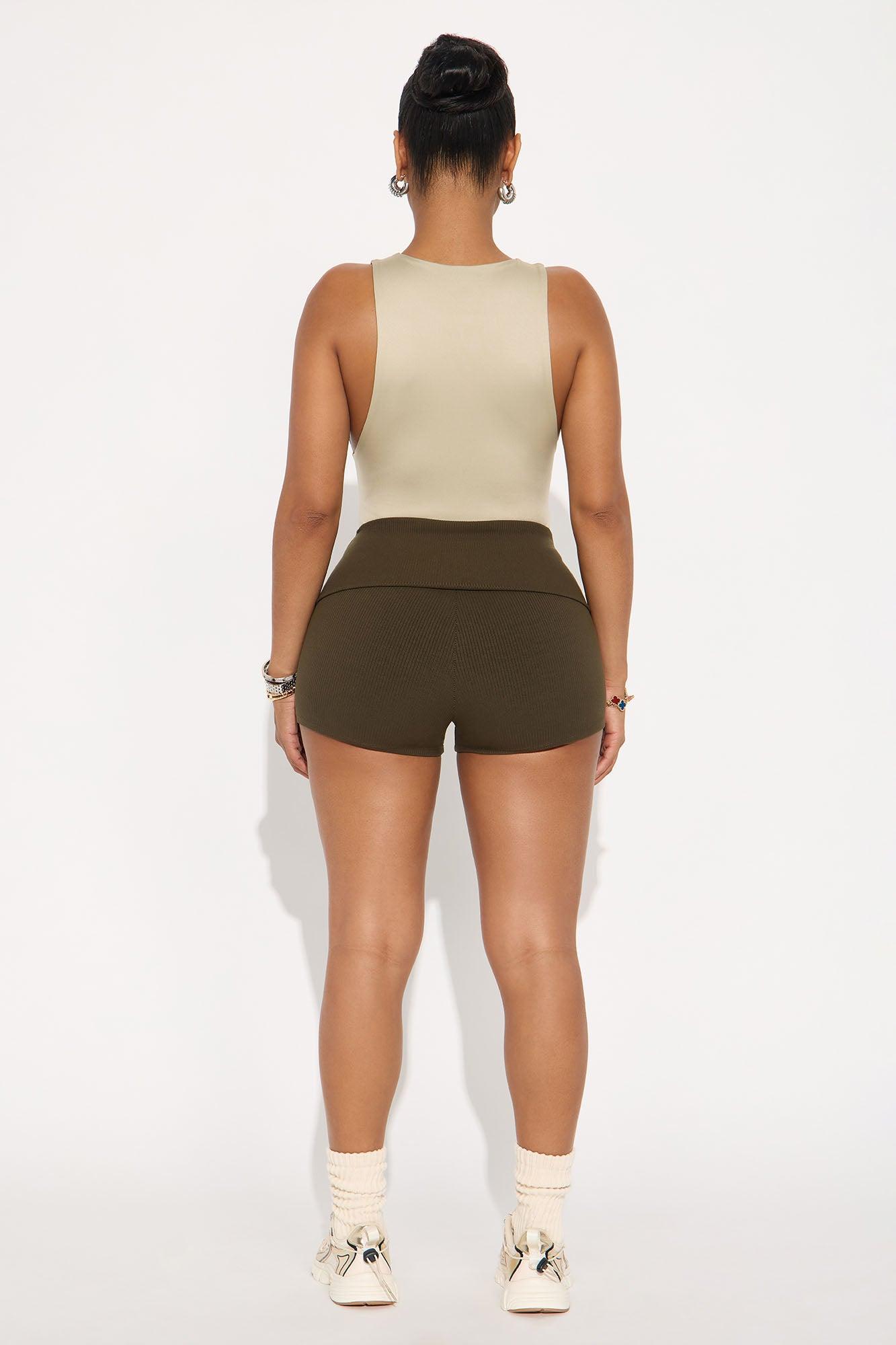 Ribbed Foldover Shorts - Olive Female Product Image