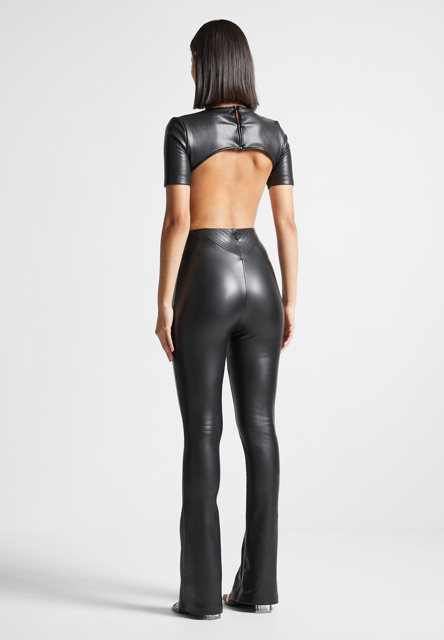 Leather Backless Jumpsuit - Black Female Product Image