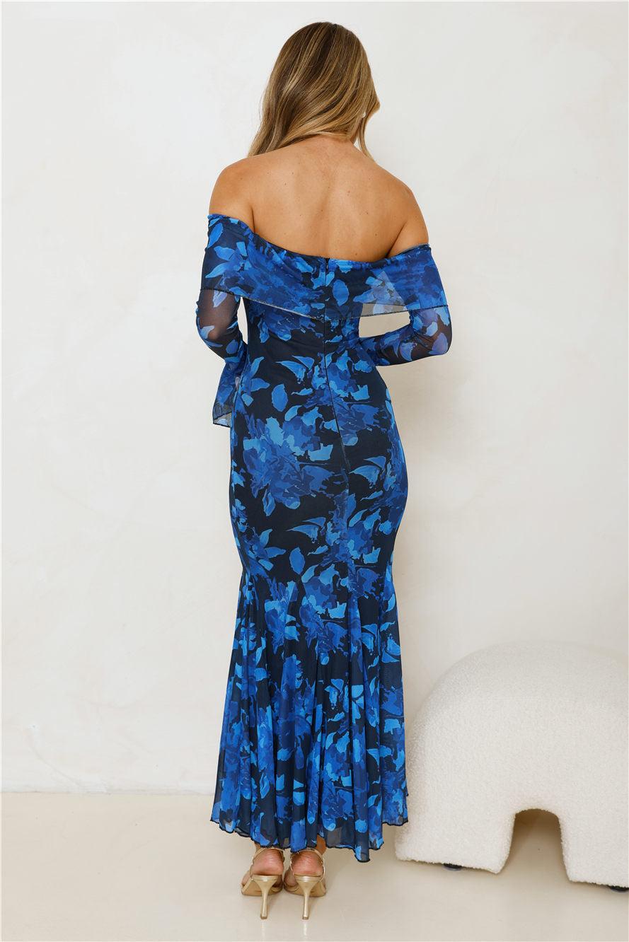 Style Supreme Off Shoulder Mesh Maxi Dress Blue Product Image