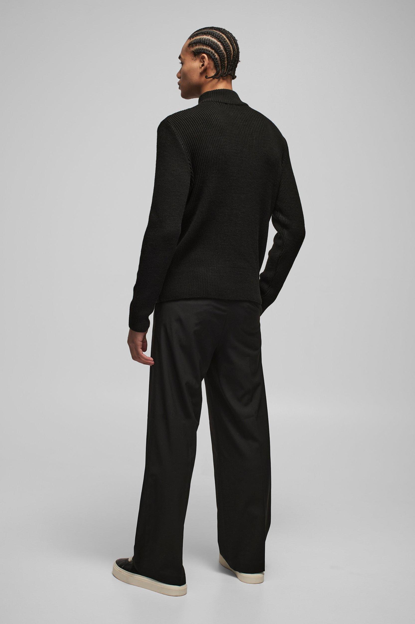 Regular Ribbed Stand Up Collar Knitted Sweater | boohooMAN USA Product Image