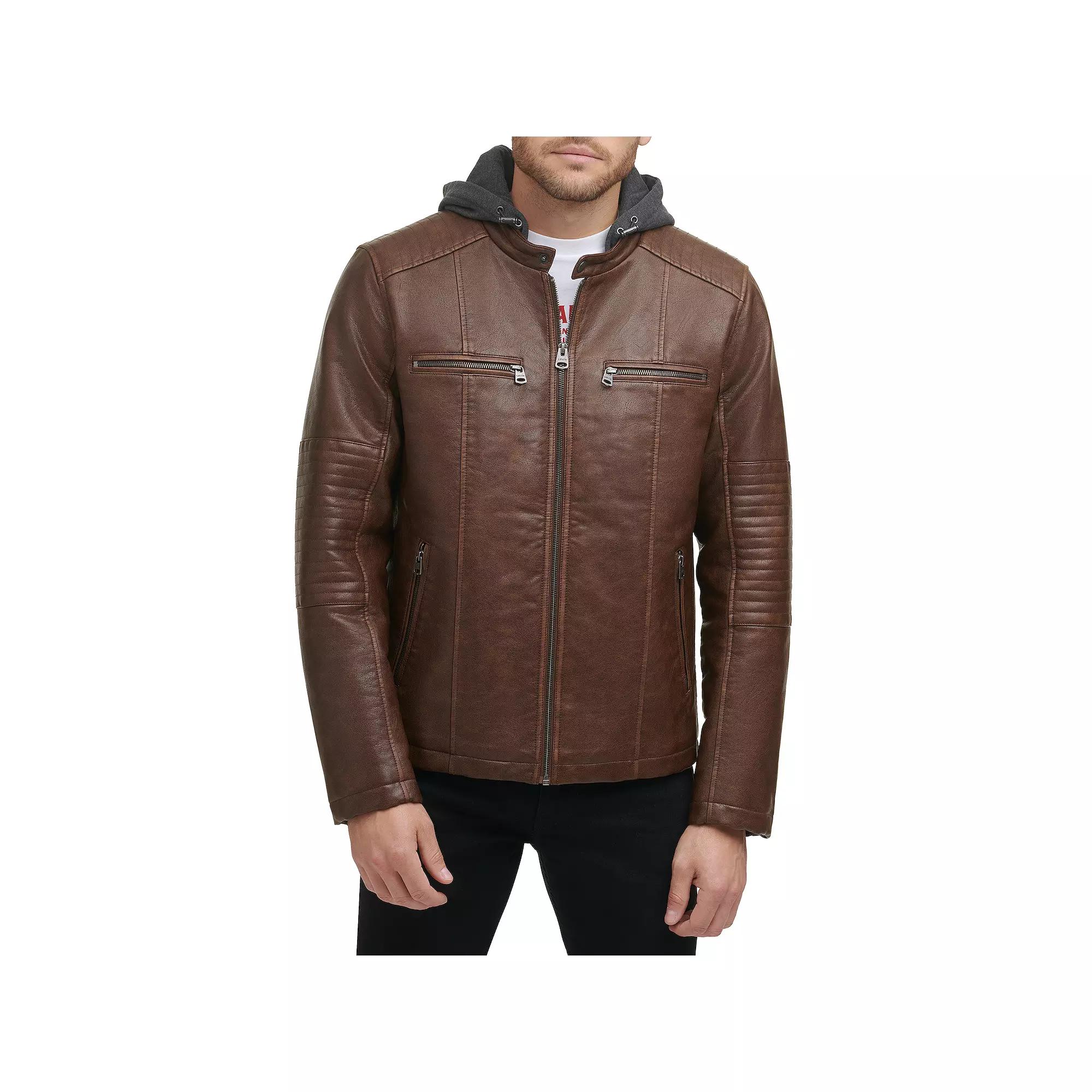Men's Levi's® Faux-Leather Hooded Racer Jacket, Size: XL, Saddle Product Image
