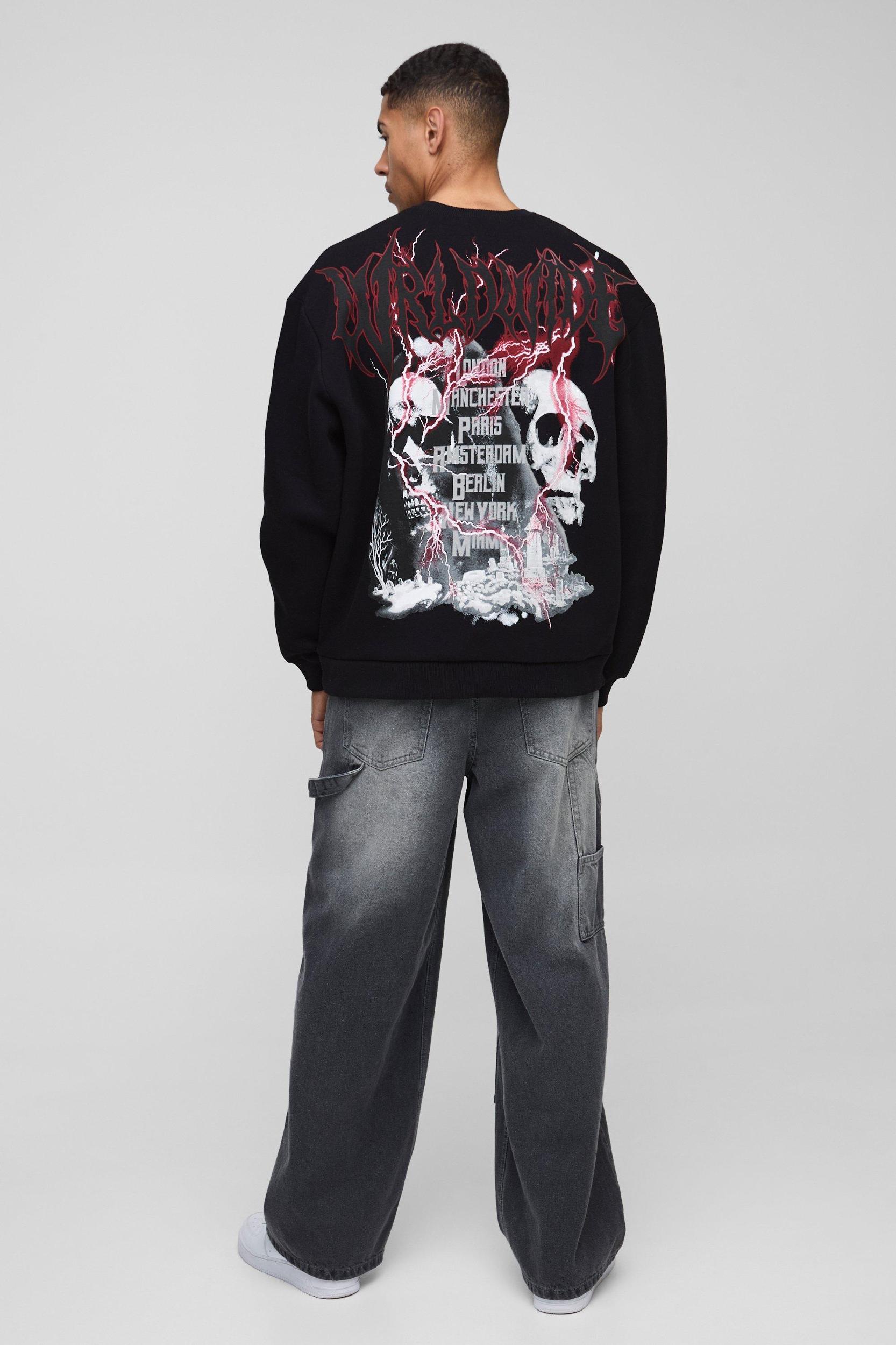 Oversized Large Scale Gothic Skull Graphic Sweatshirt | boohooMAN USA Product Image