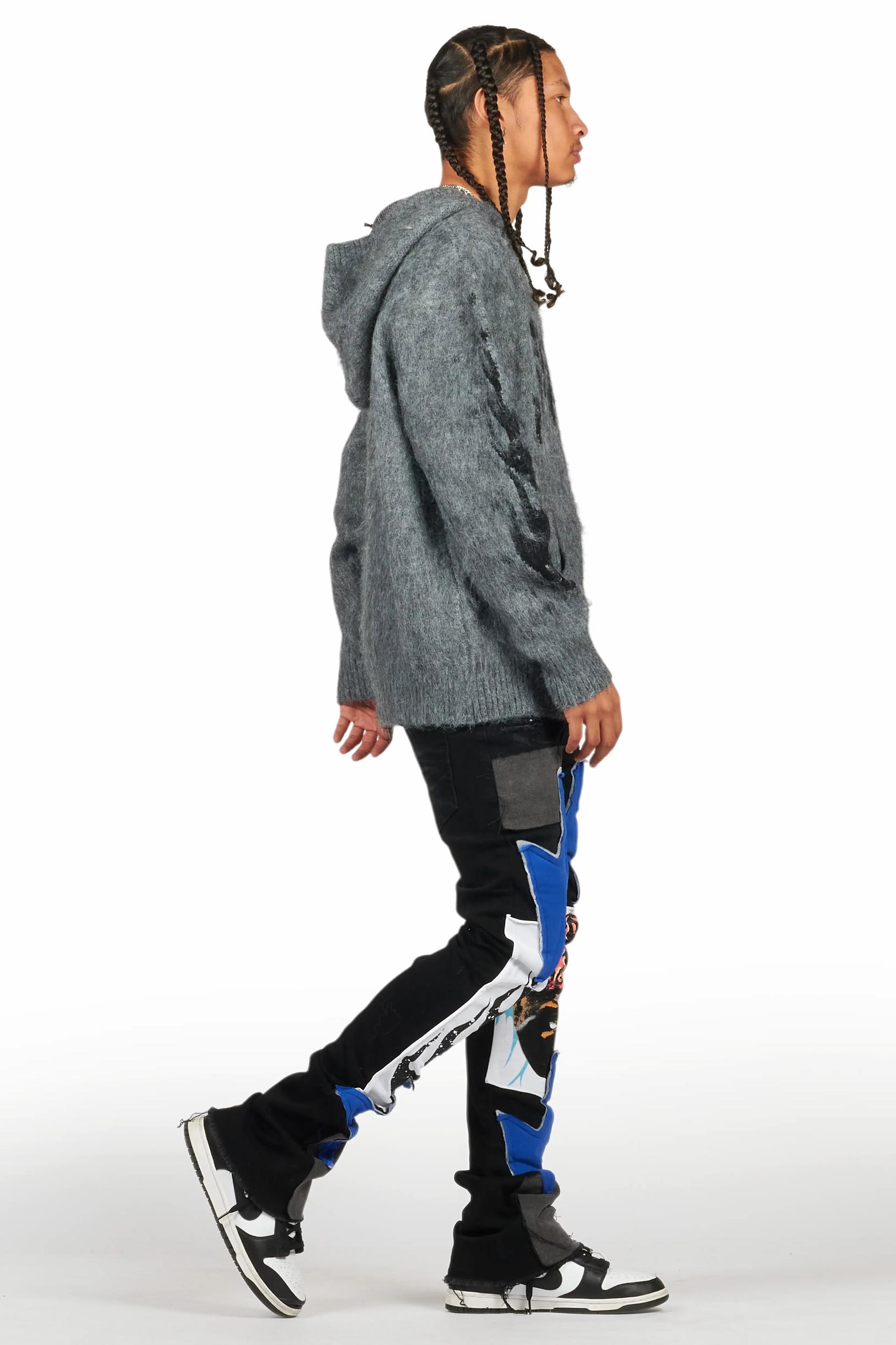 Edgar Jet Black Patchwork Stacked Flare Jean Male Product Image