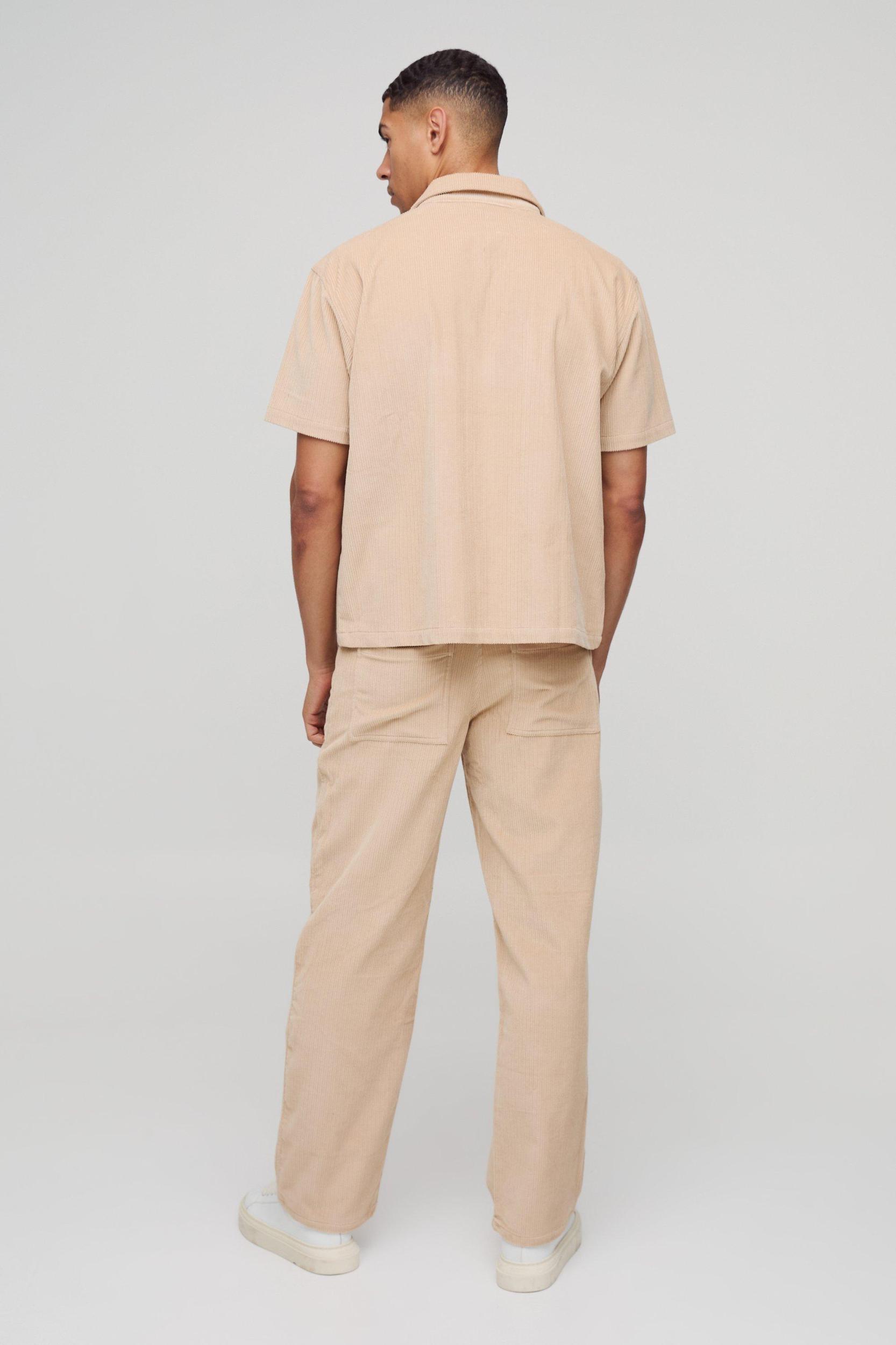 Straight Acid Wash Corduroy Panel Pants | boohooMAN USA Product Image