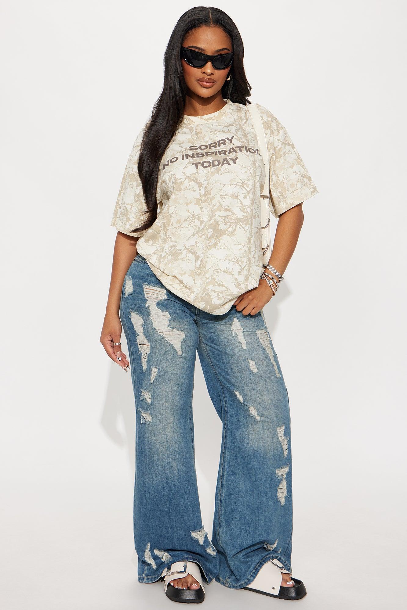 Sorry No Inspo Camo Oversized Tee - Camouflage Female Product Image