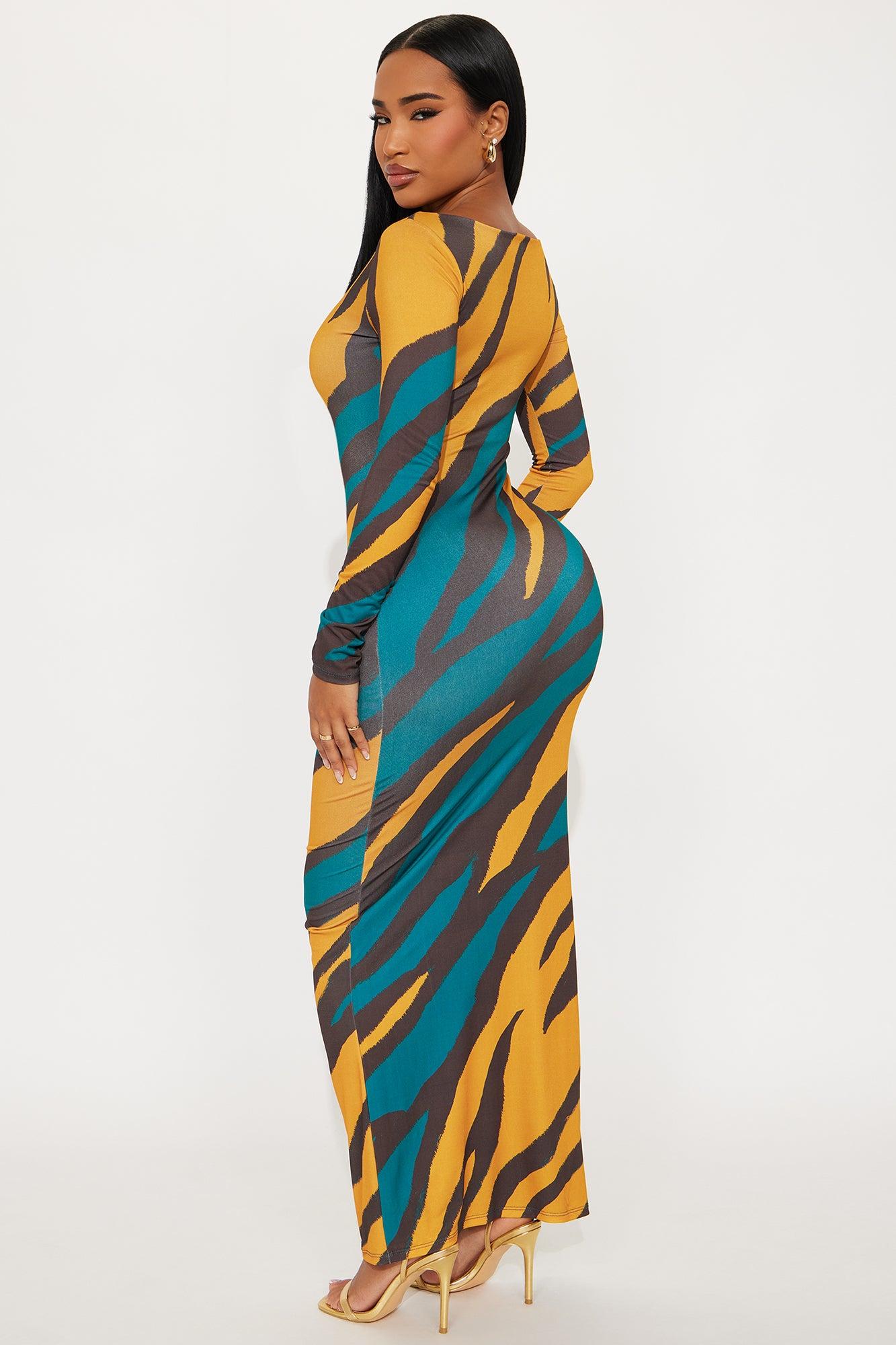 Sabriana Animal Print Maxi Dress - Teal/combo Female Product Image