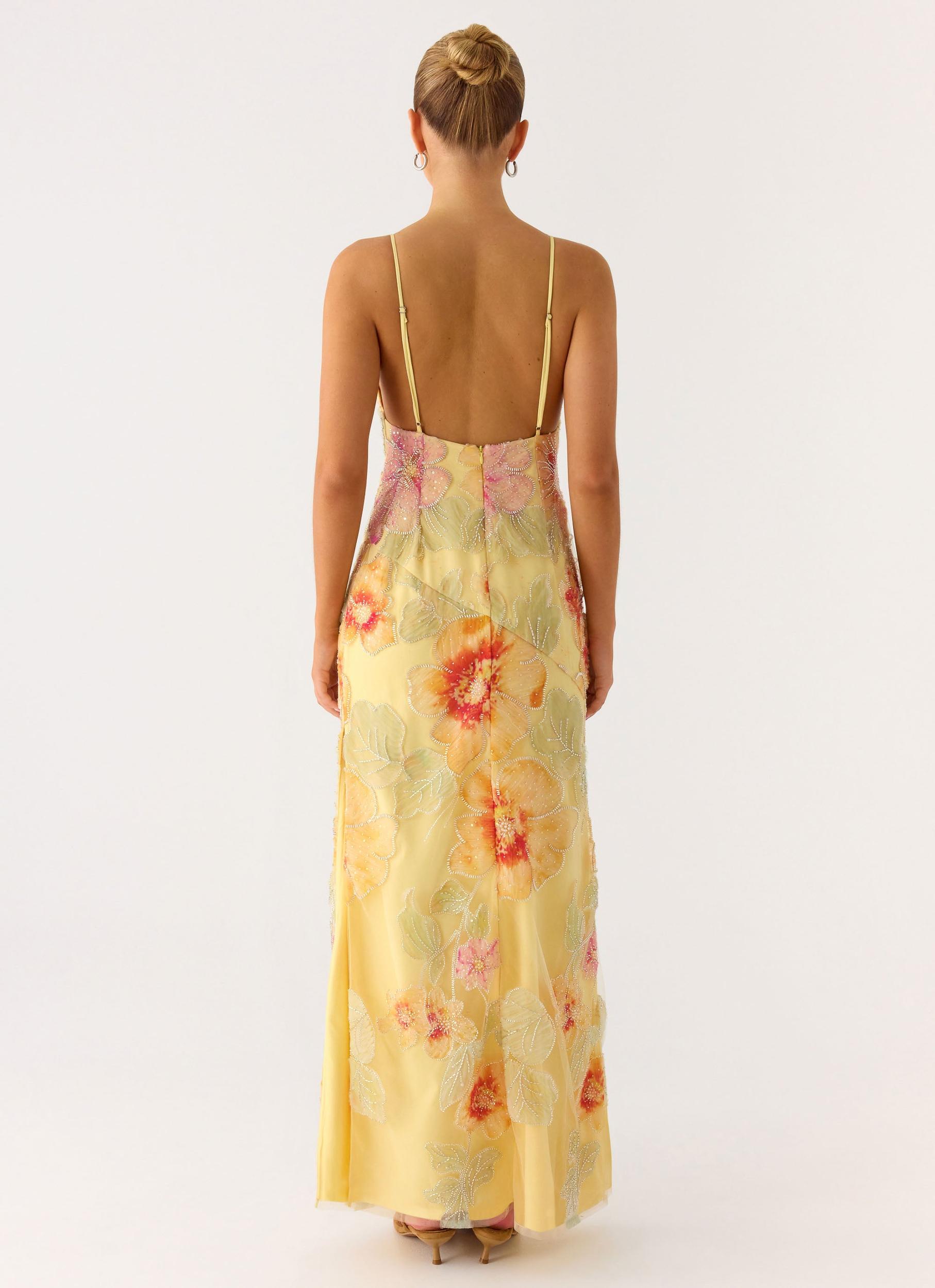 Morning Light Beaded Maxi Dress - Yellow Floral Beaded Product Image