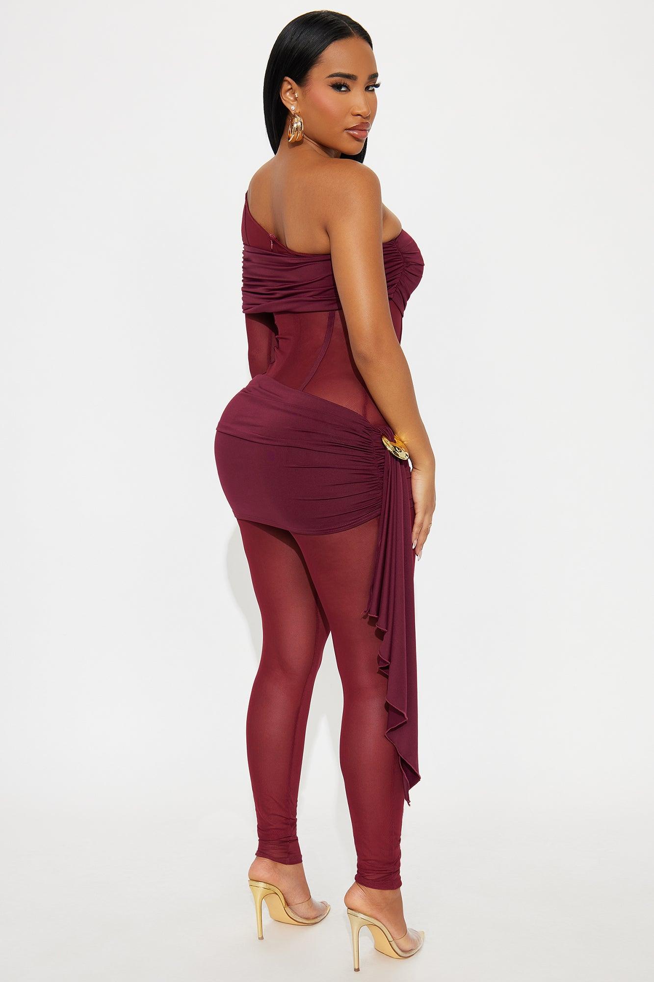 Late Confession Mesh Skinny Jumpsuit - Burgundy Female Product Image