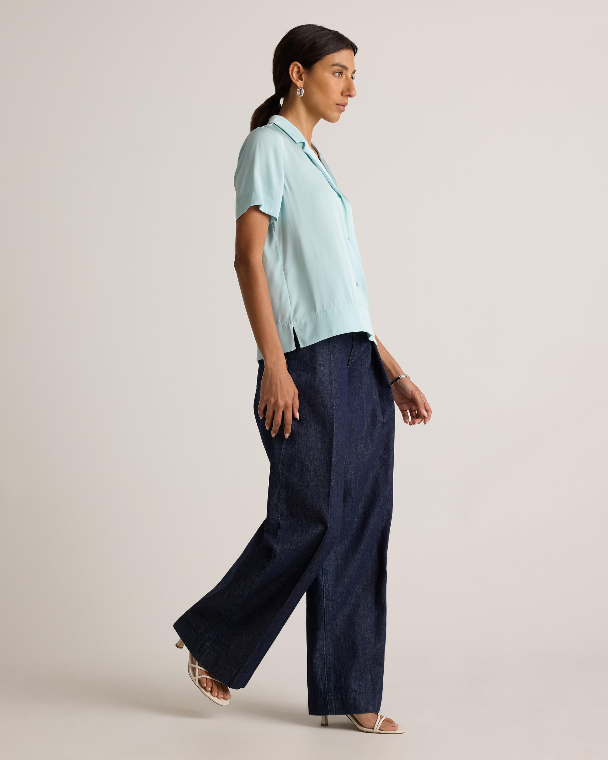 Quince | Women's Washable Stretch Silk Short Sleeve Notch Collar Blouse Size XS, Mulberry Silk Product Image