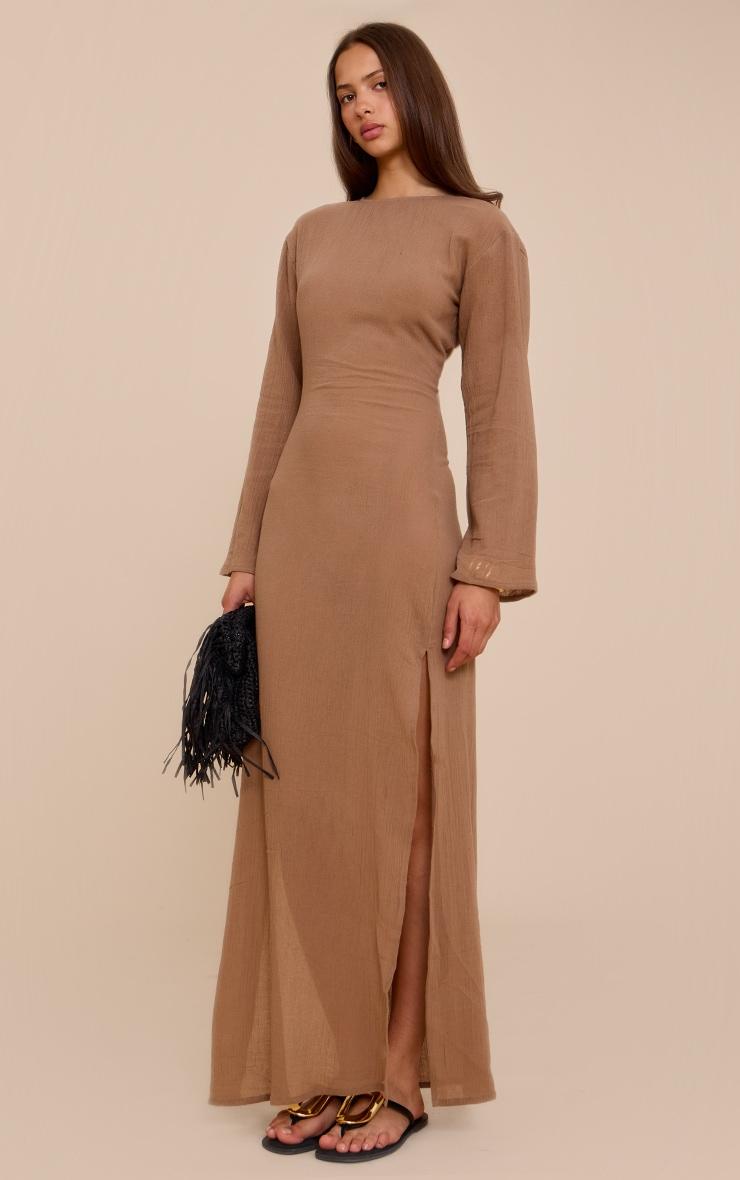 Taupe Textured Long Sleeve Maxi Dress Product Image