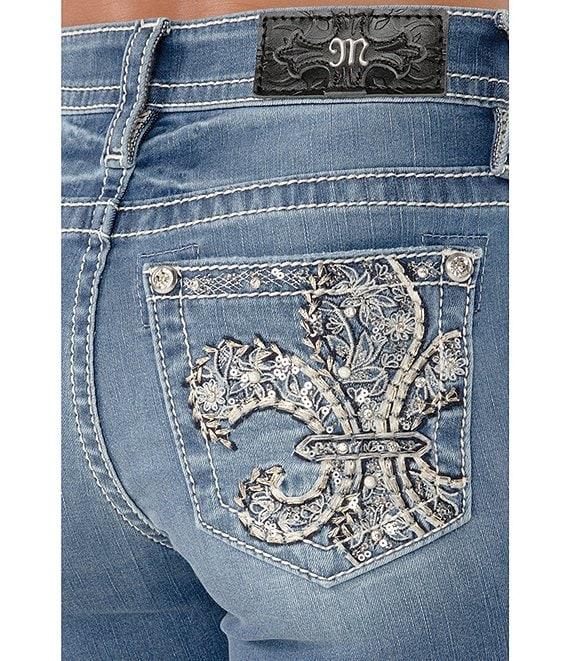 Miss Me Mid Rise Embellished Fleur De Lis Back Pocket Skinny Jeans Product Image