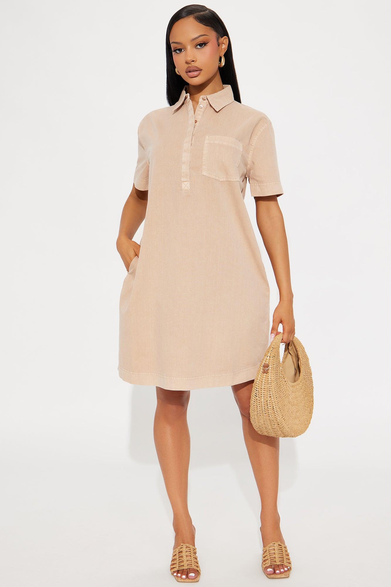 Oceanside Linen Vacation Mini Dress - Mocha Product Image