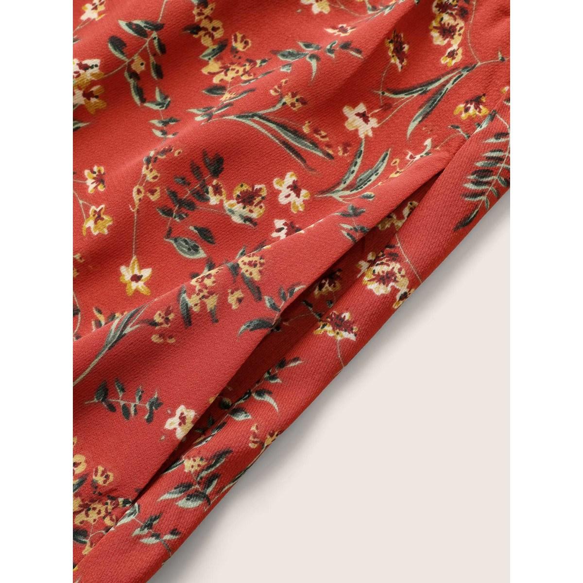 Plus Size Floral Print Frill Notched Flutter Sleeve Dress Raspberry Women Timeless Non Notched collar Sleeveless Curvy Midi Dress BloomChic 18-20/2X Product Image