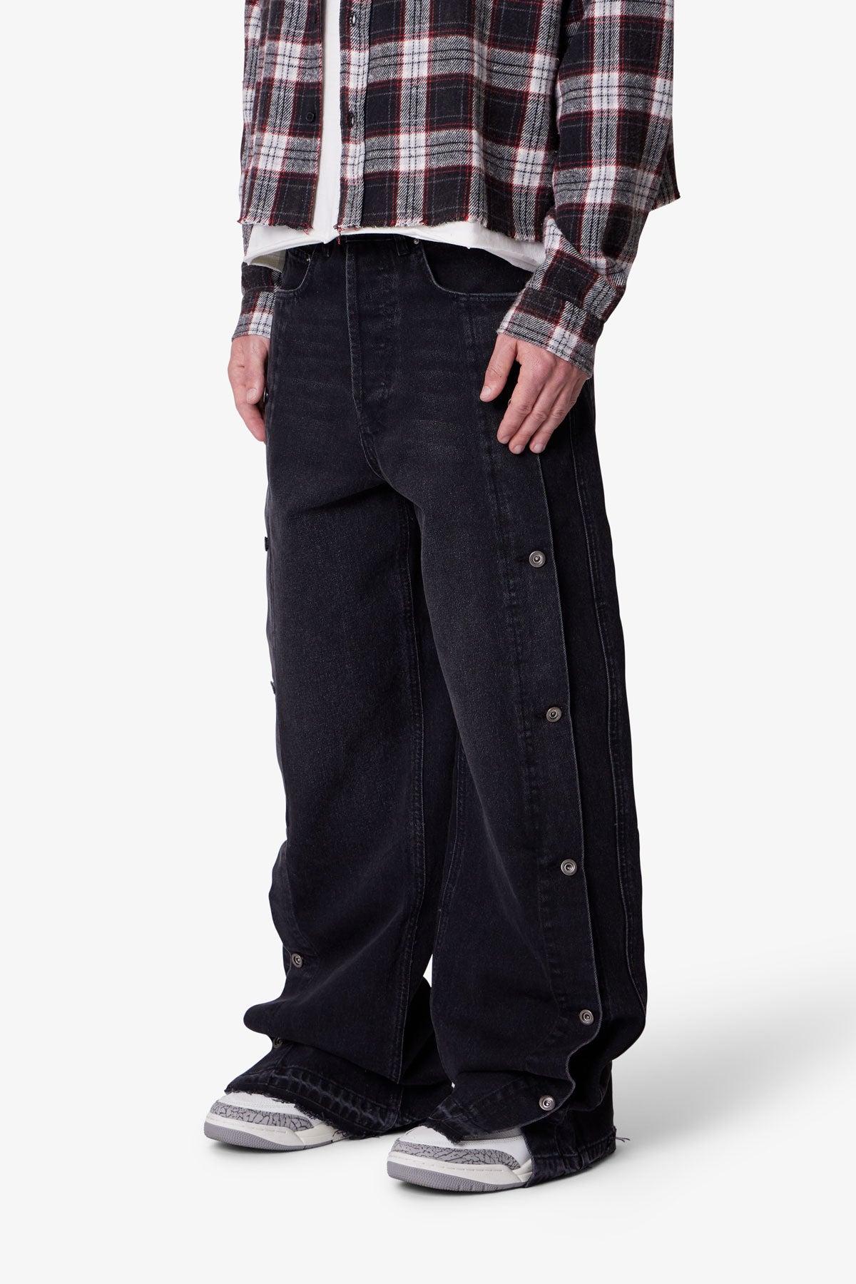 Ultra Baggy Offset Button Denim - Black Product Image