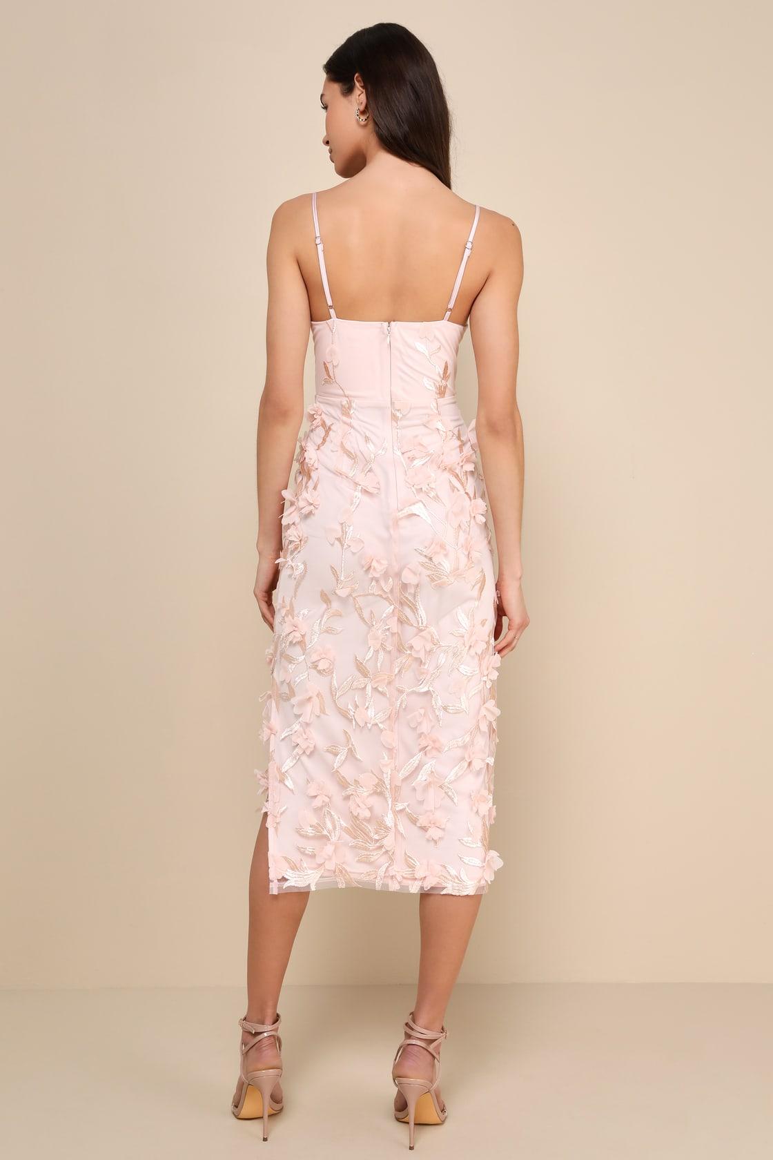 Limitless Adoration Blush Pink 3D Floral Embroidered Midi Dress Product Image