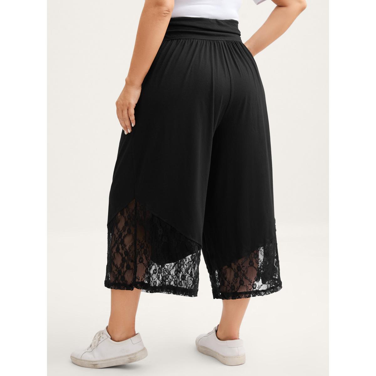 Plus Size Wide Waist Sheer Lace Wide-Leg Pants Women Black Casual Loose Mid Rise Casual Pants BloomChic 22-24/3X Product Image