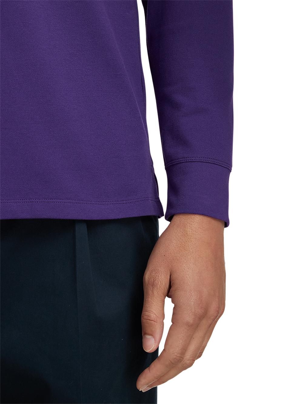 Cotton/Spandex Pique Three Button Polo - Purple Product Image