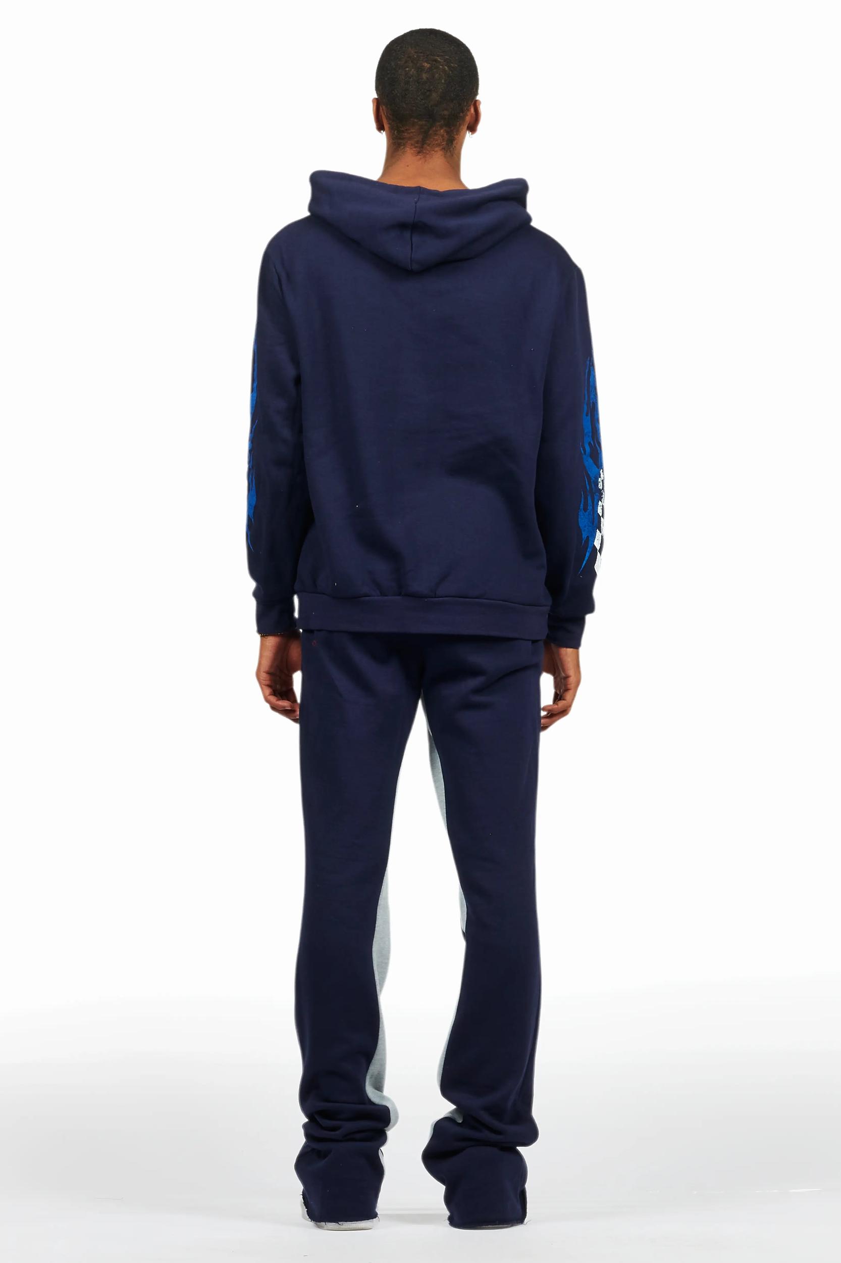 Colorful Race Navy Hoodie/Baggy Track Pant Set Male Product Image