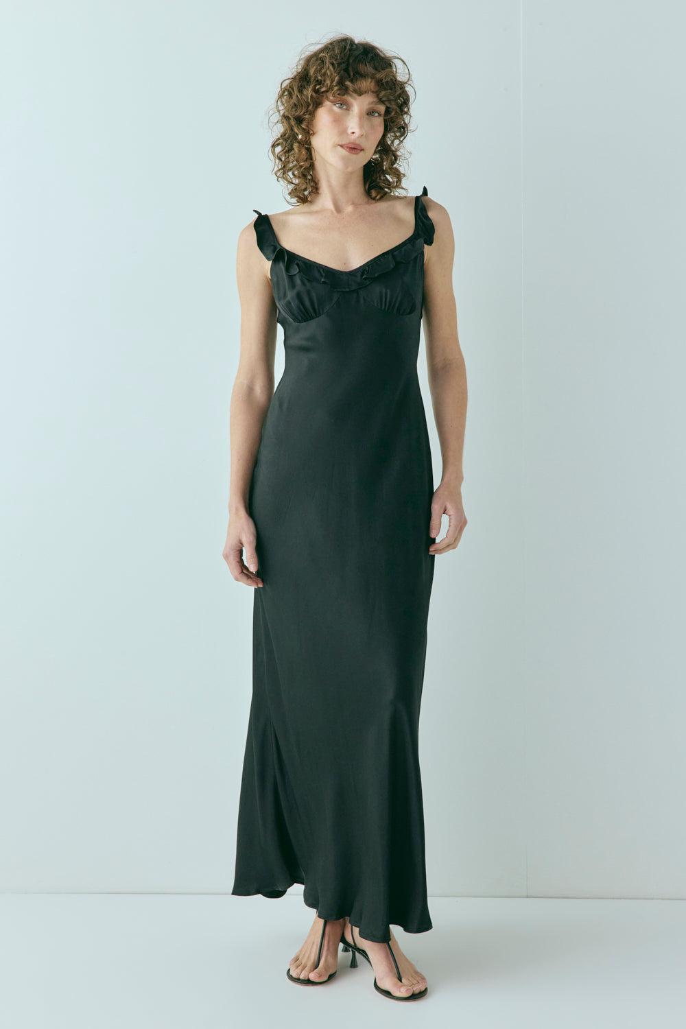 Rosalia Satin Bias Cut Maxi Dress Black Product Image