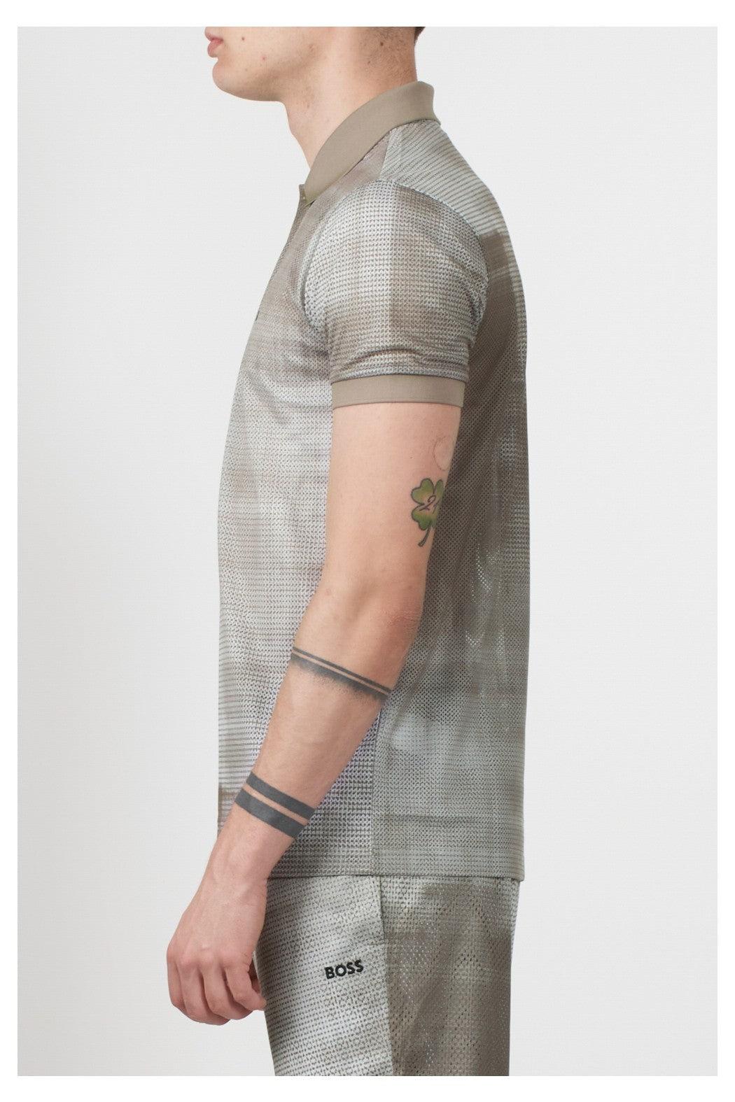 Boss Printed Mesh Polo Shirt With Logo Detail Product Image