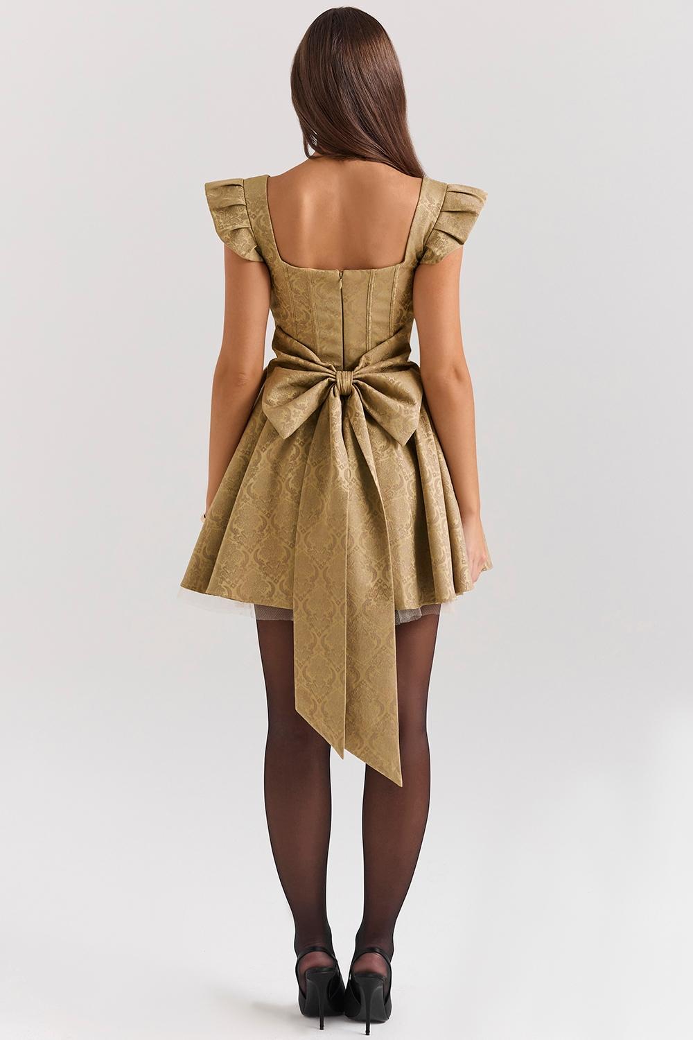 Saasha  gold jacquard mini dress - sale Product Image