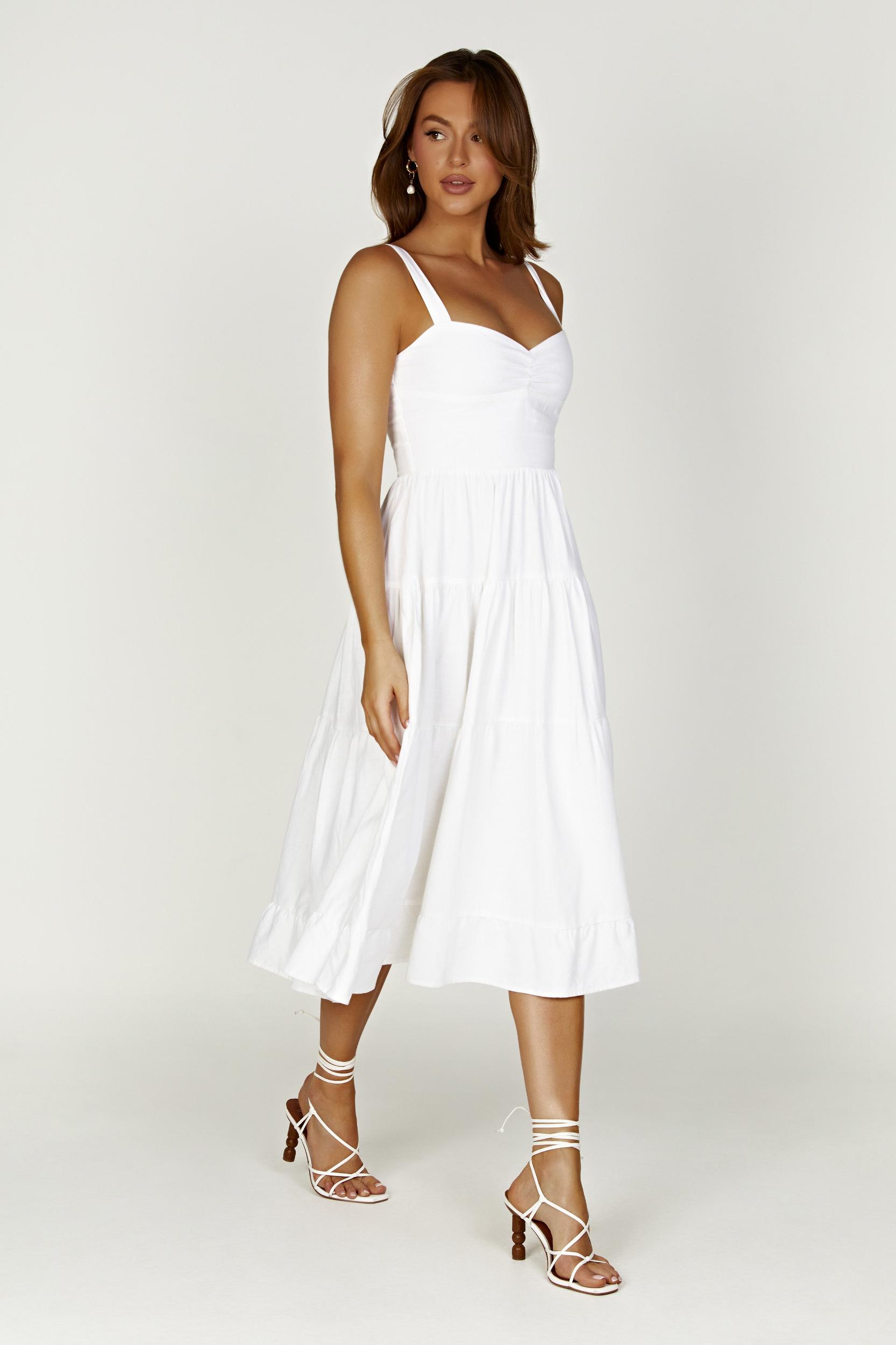 Adriana Linen Midi Dress - White Product Image