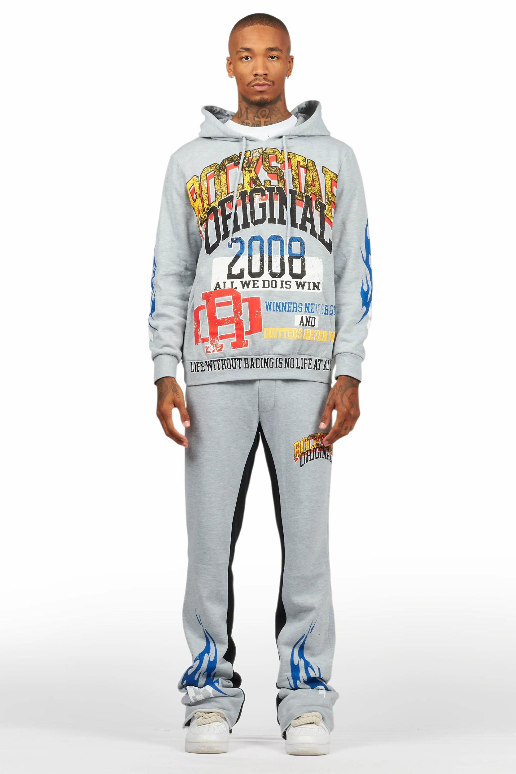 Colorful Race Heather Grey Hoodie/Baggy Track Pant Set Male Product Image