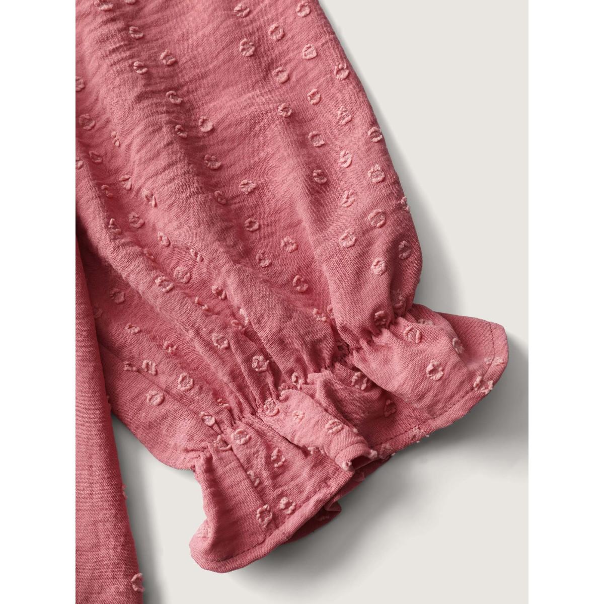 Plus Size Watermelon Lace Trim Pleated Textured Blouse Women Timeless Long Sleeve Round Neck Elegant Blouses BloomChic 26/4X Product Image